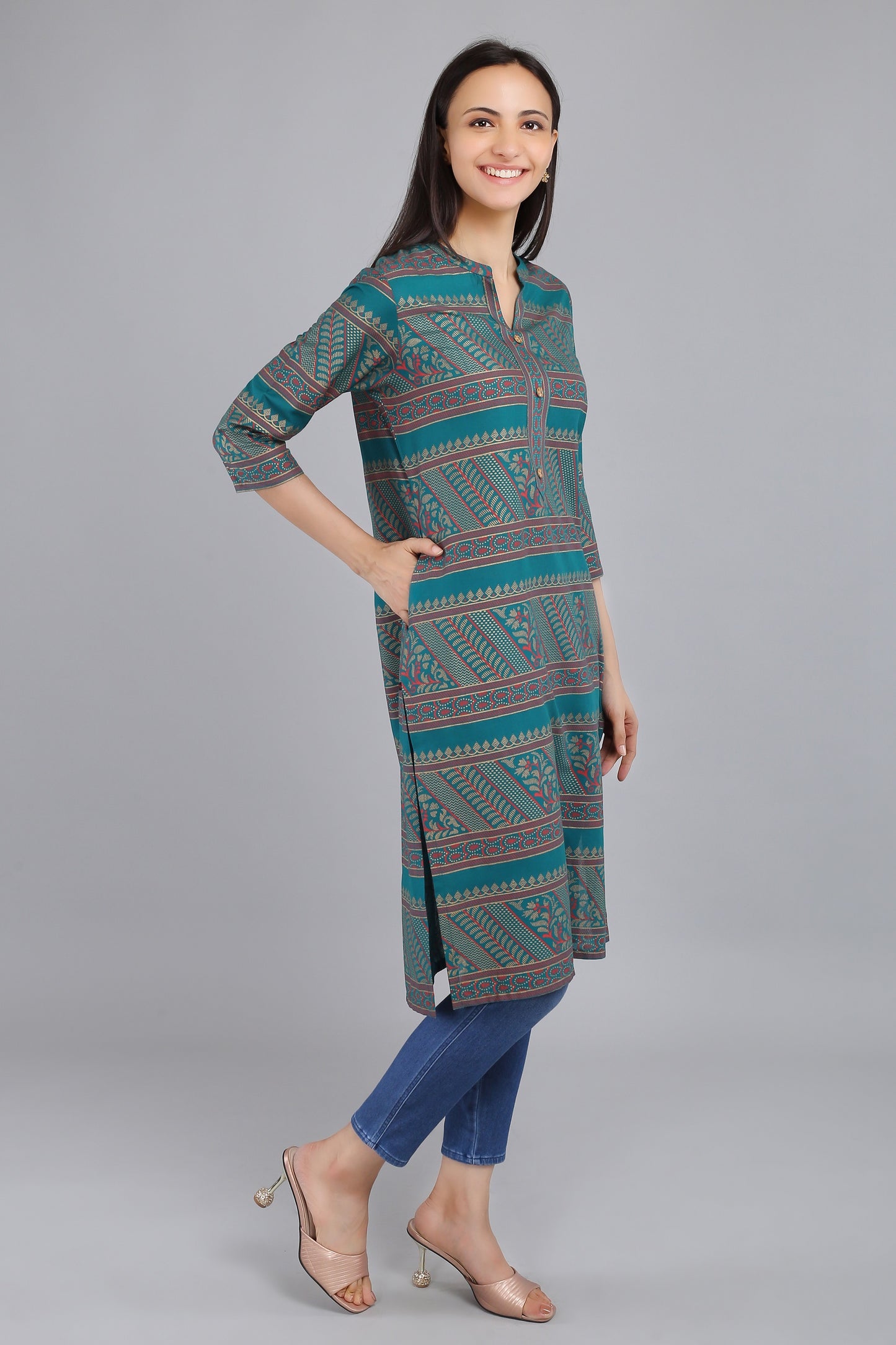 VAPPS Cotton Printed Kurta - Green