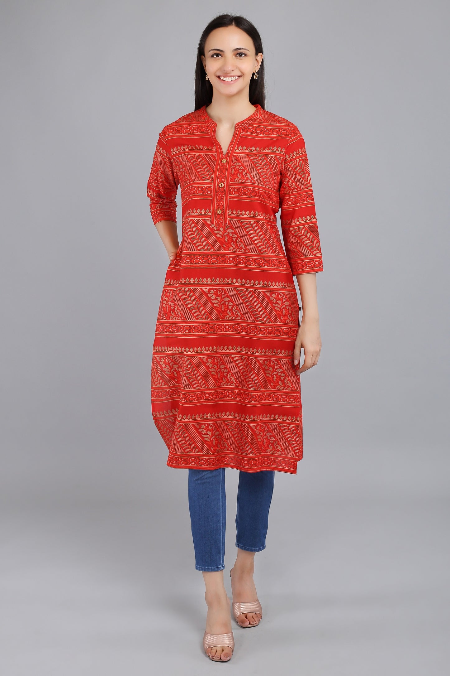 VAPPS Cotton Printed Kurta -  Red