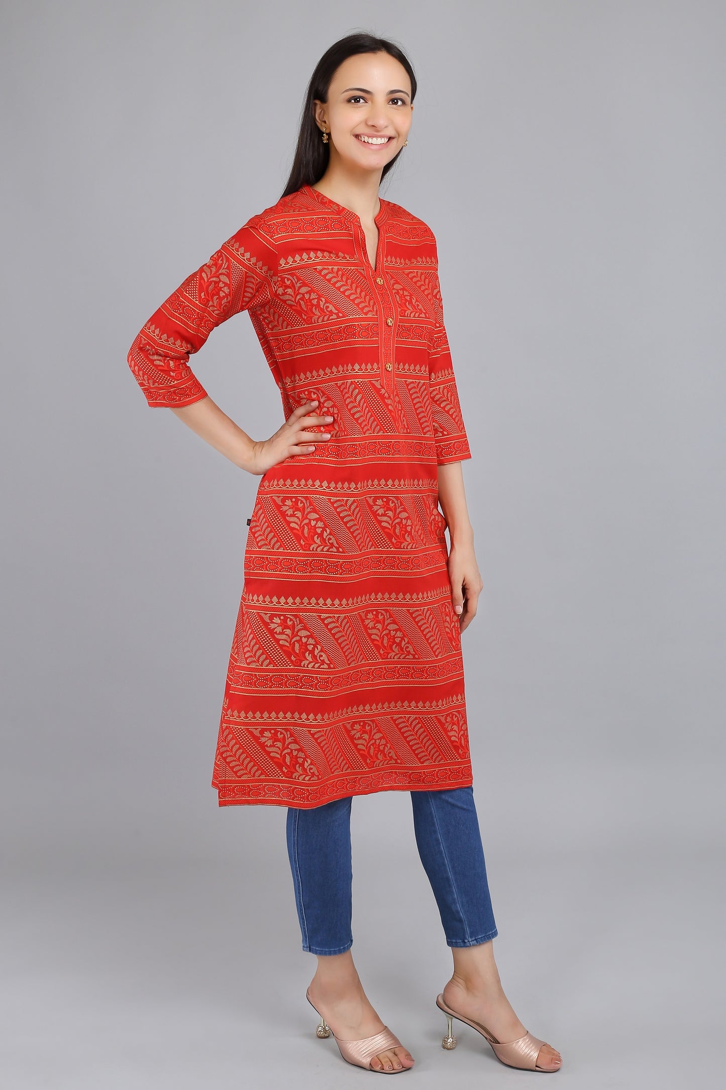 VAPPS Cotton Printed Kurta -  Red