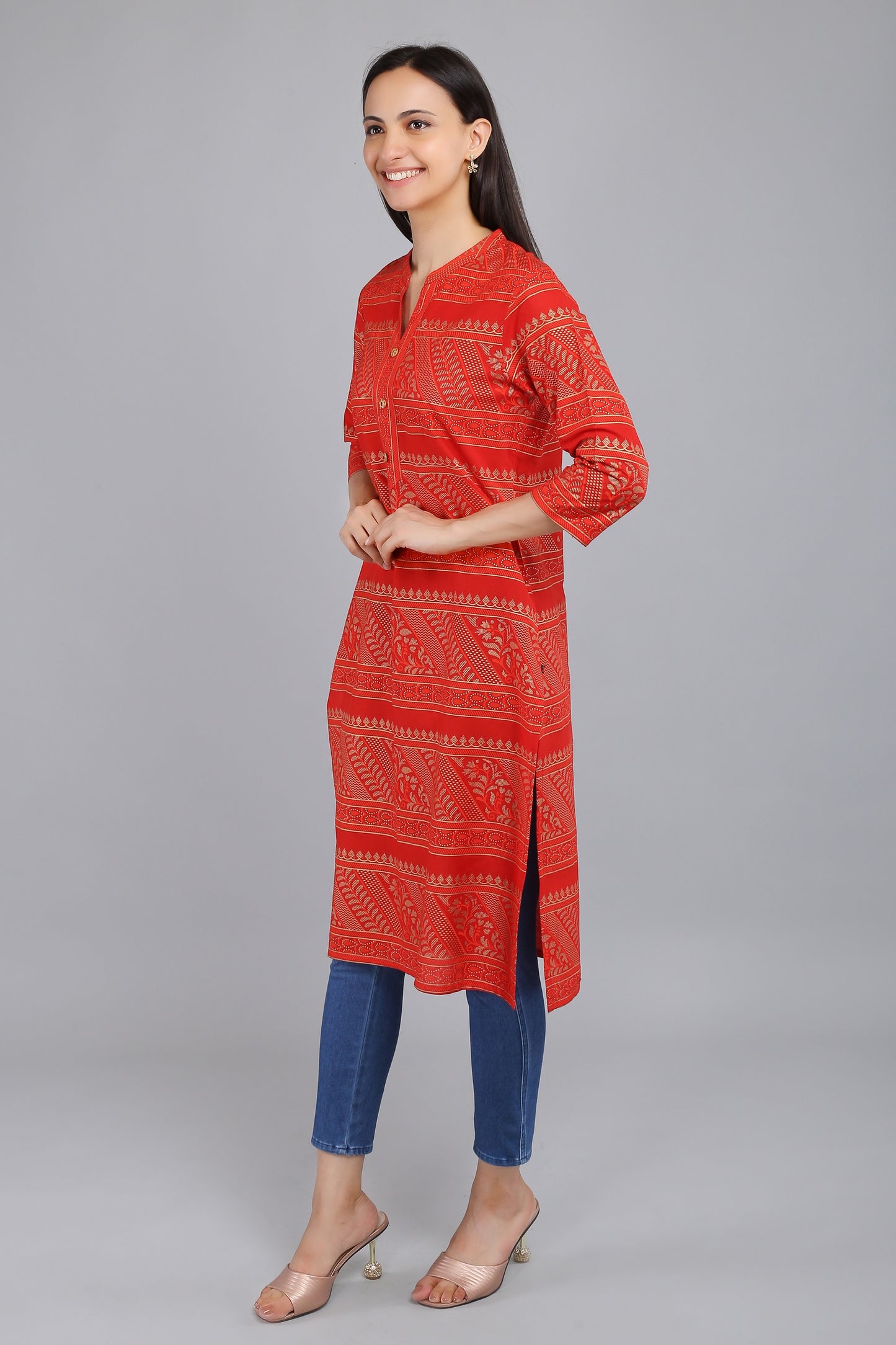 VAPPS Cotton Printed Kurta -  Red