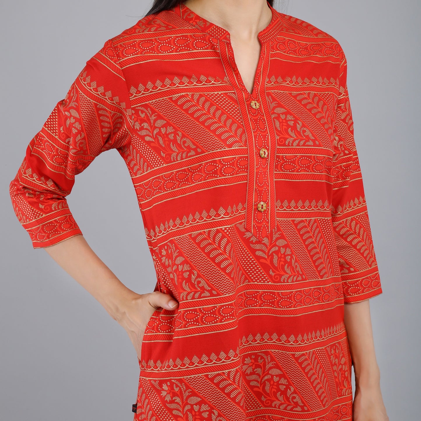 VAPPS Cotton Printed Kurta -  Red