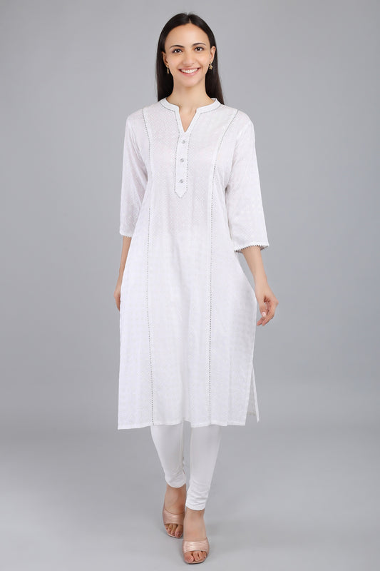 VAPPS Printed Rayon Floral Print Sequin Kurta -  White