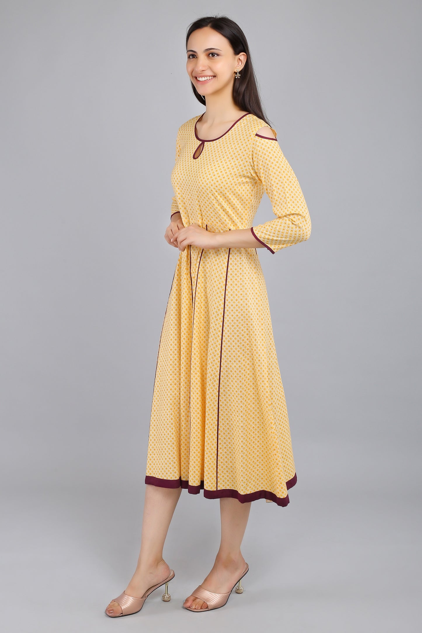 VAPPS Printed Cotton Sequin Tiered Maxi Dress -  Yellow