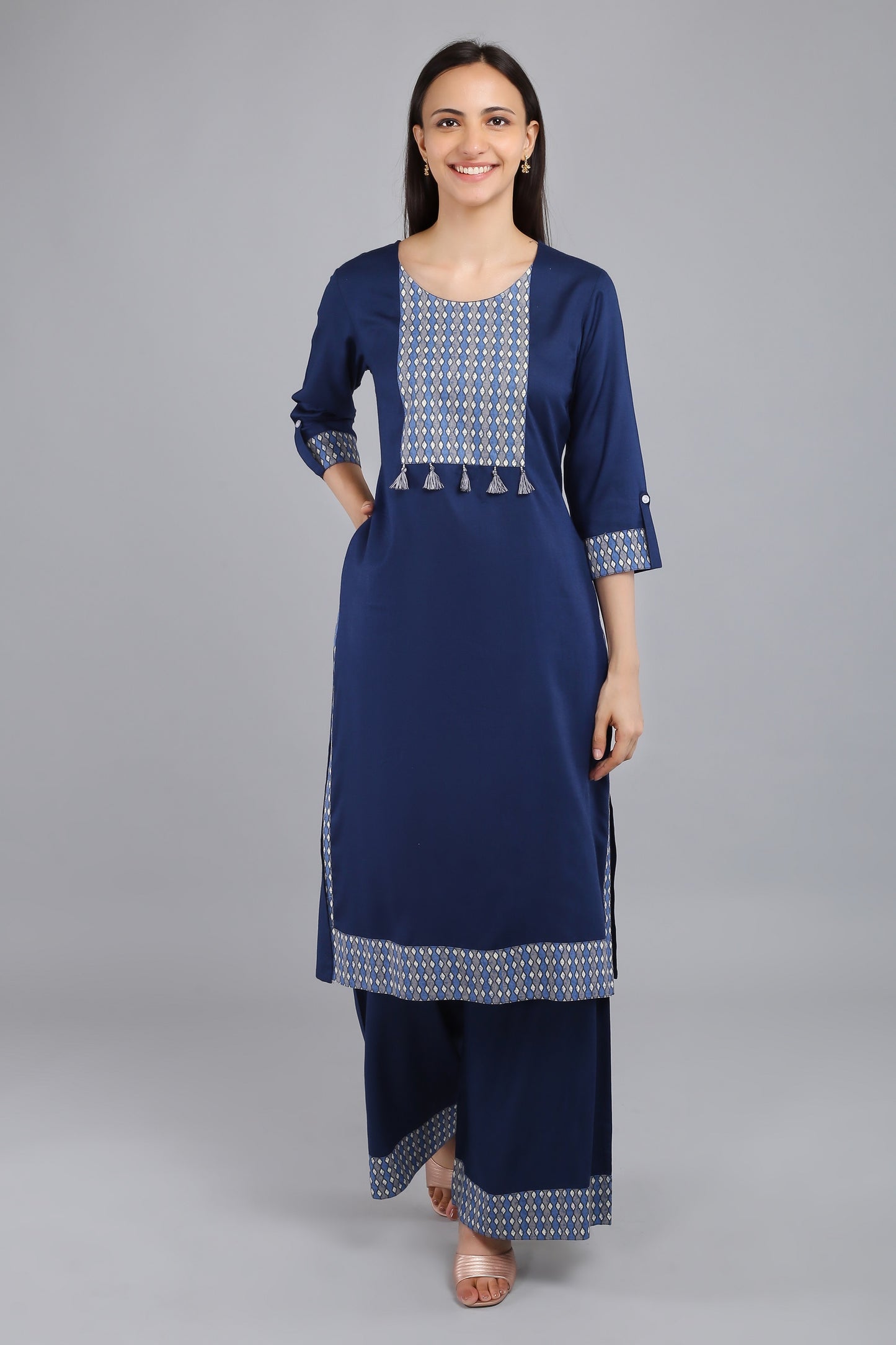 VAPPS Rayon Kurta and Palazzo Set -  Navy Blue