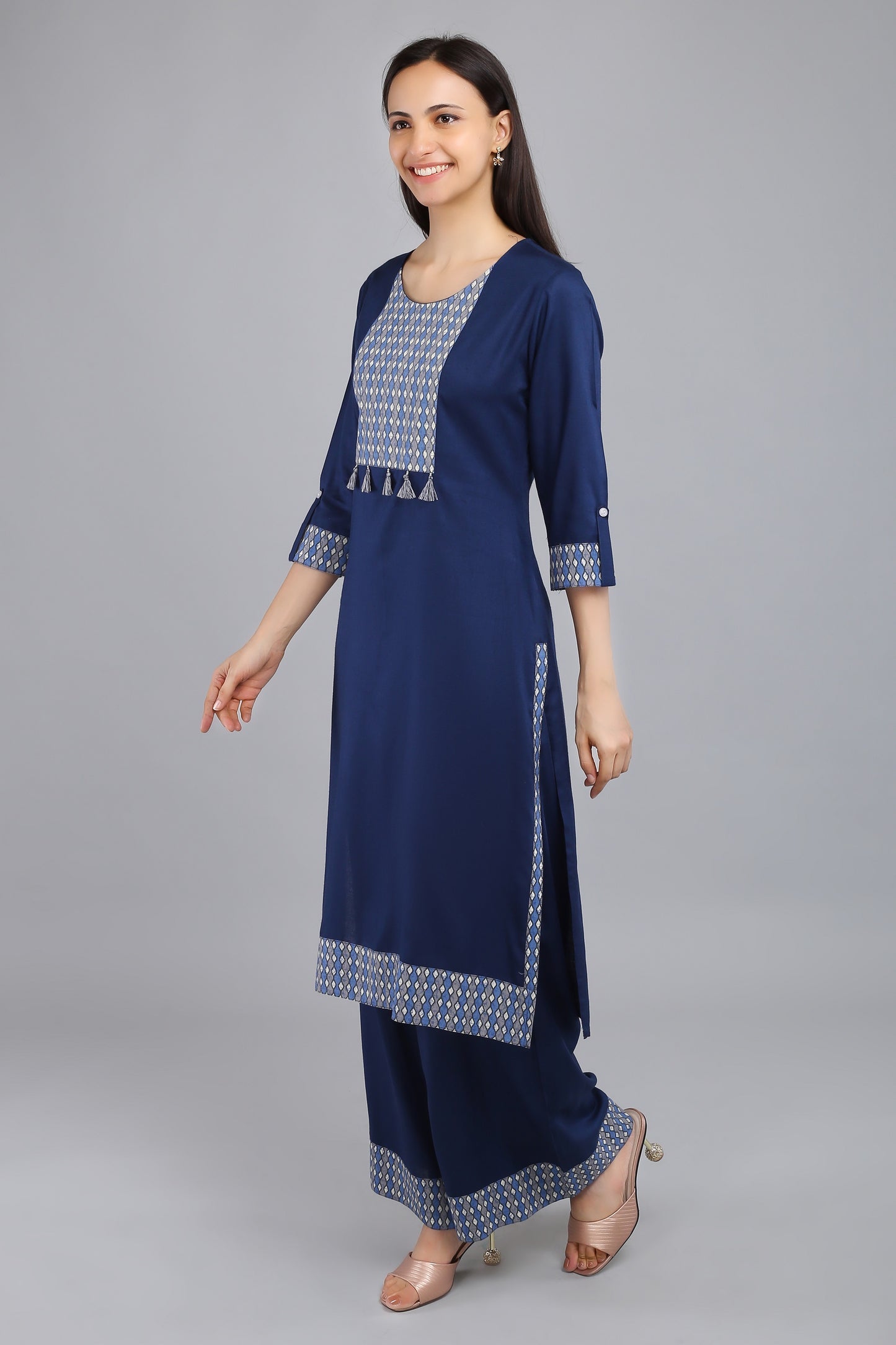 VAPPS Rayon Kurta and Palazzo Set -  Navy Blue