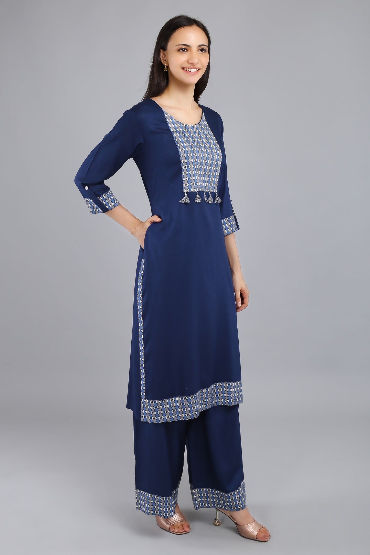 VAPPS Rayon Kurta and Palazzo Set -  Navy Blue