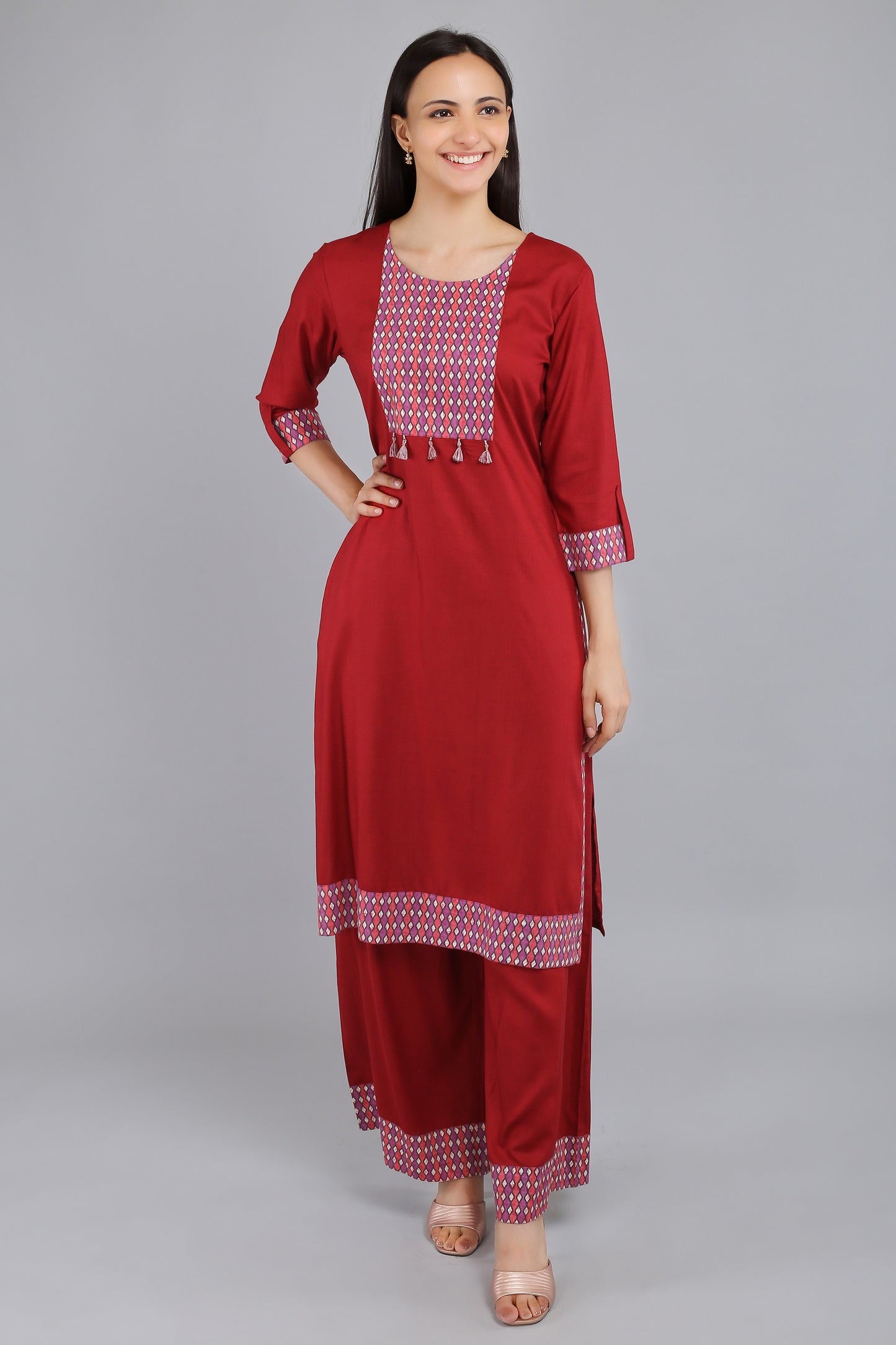 VAPPS Rayon Kurta and Palazzo Set -  Red