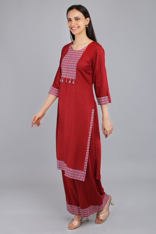 VAPPS Rayon Kurta and Palazzo Set -  Red