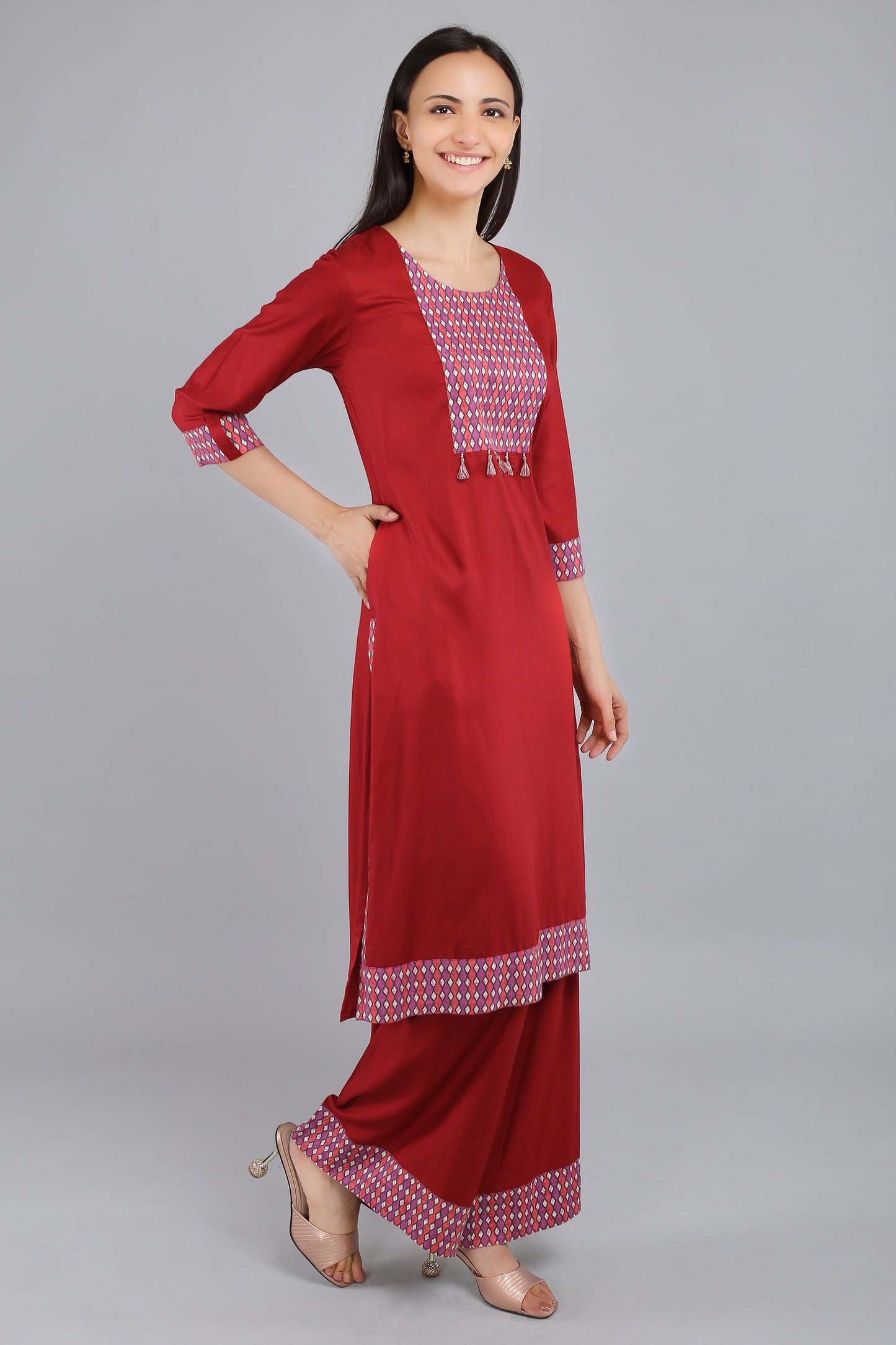 VAPPS Rayon Kurta and Palazzo Set -  Red