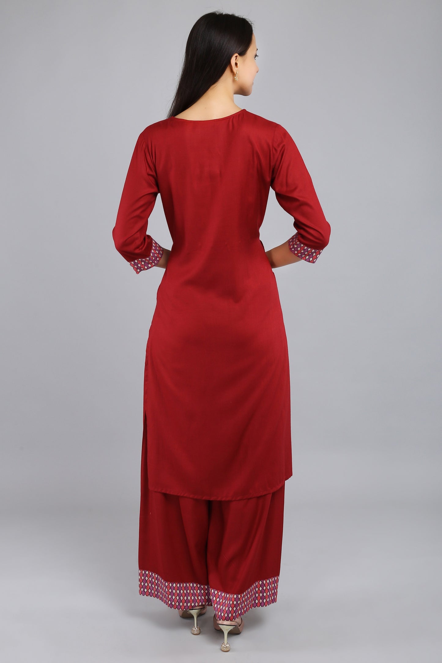 VAPPS Rayon Kurta and Palazzo Set -  Red