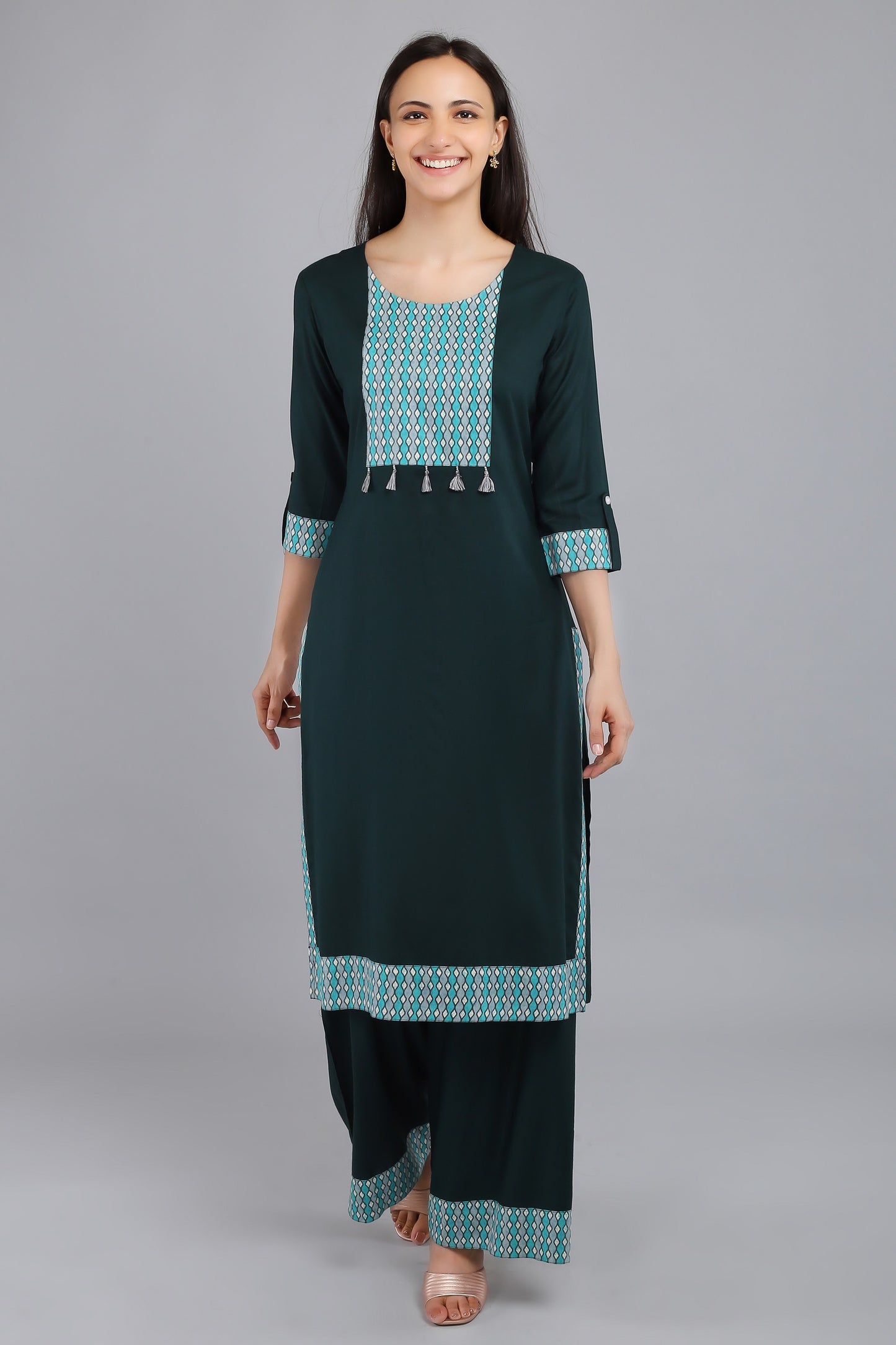 VAPPS Rayon Kurta and Palazzo Set -  Green