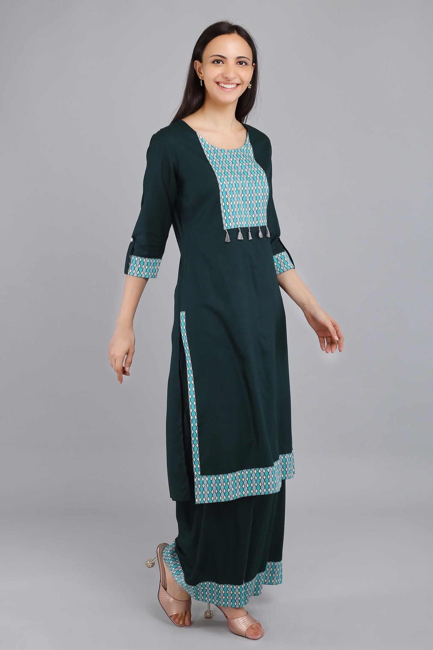 VAPPS Rayon Kurta and Palazzo Set -  Green