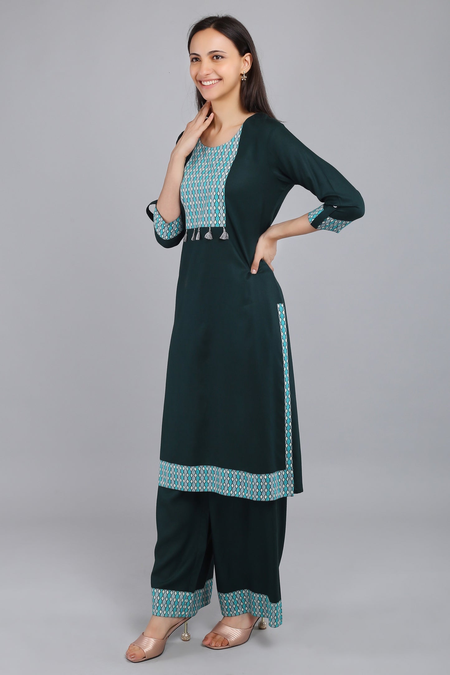 VAPPS Rayon Kurta and Palazzo Set -  Green