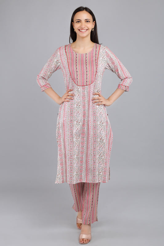 VAPPS Printed Cotton Kurta and Pant Set -  Pink