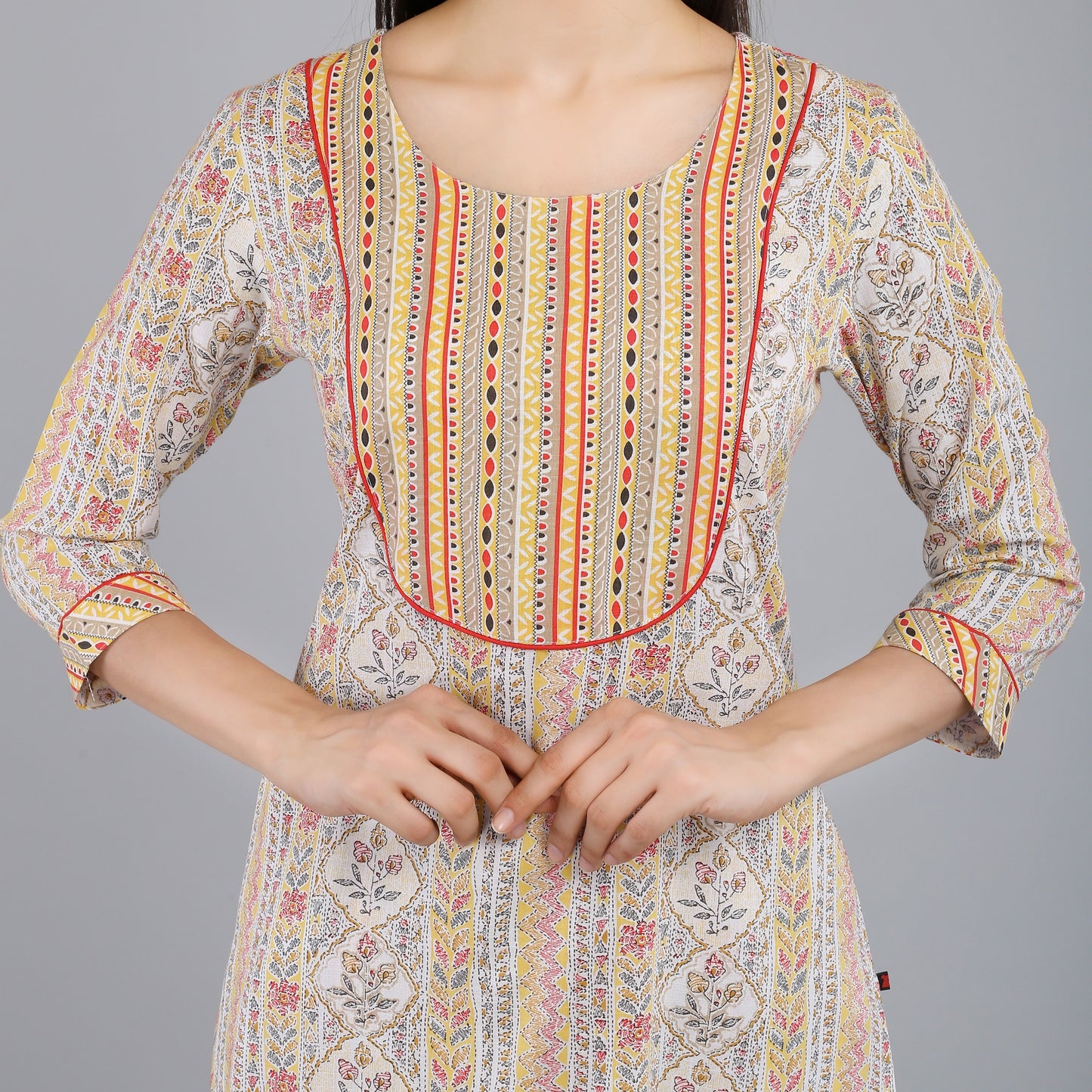 VAPPS Printed Cotton Kurta and Pant Set -  Yellow