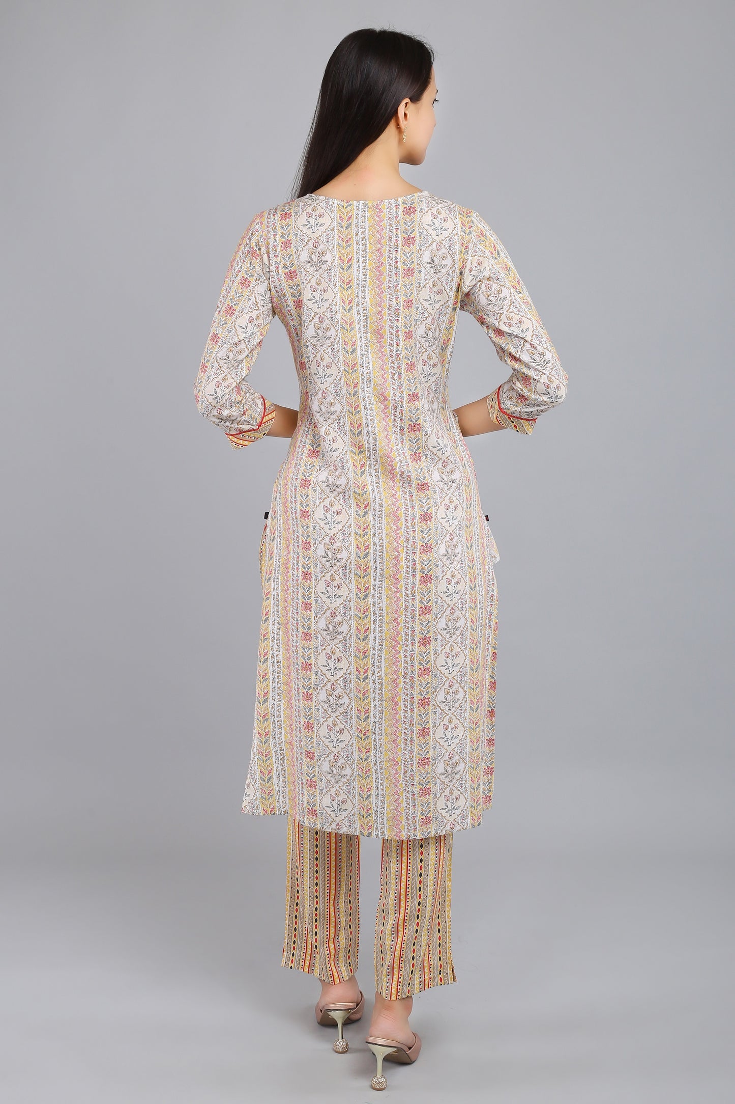 VAPPS Printed Cotton Kurta and Pant Set -  Yellow