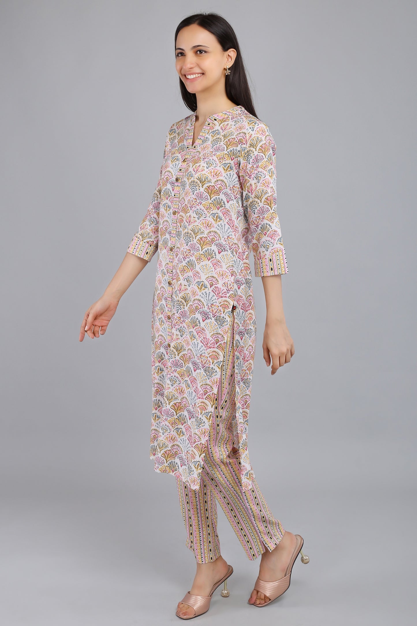 VAPPS Printed Cotton Kurta and Pant Set -  Pink