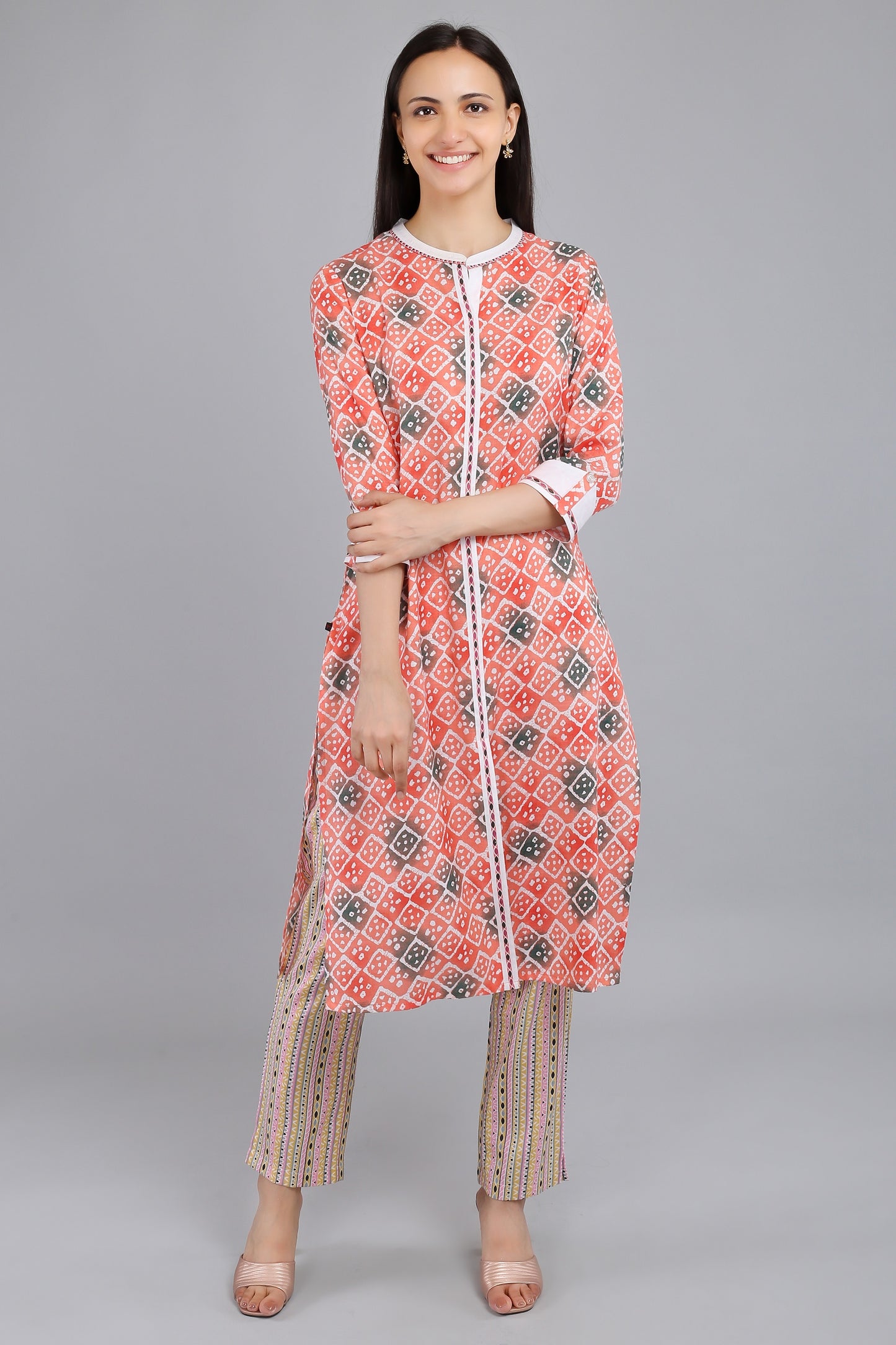 VAPPS Printed Cotton Kurta and Pant Set -  Red