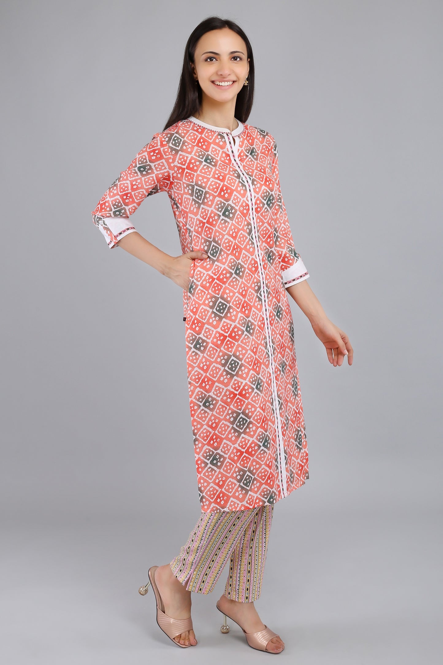 VAPPS Printed Cotton Kurta and Pant Set -  Red