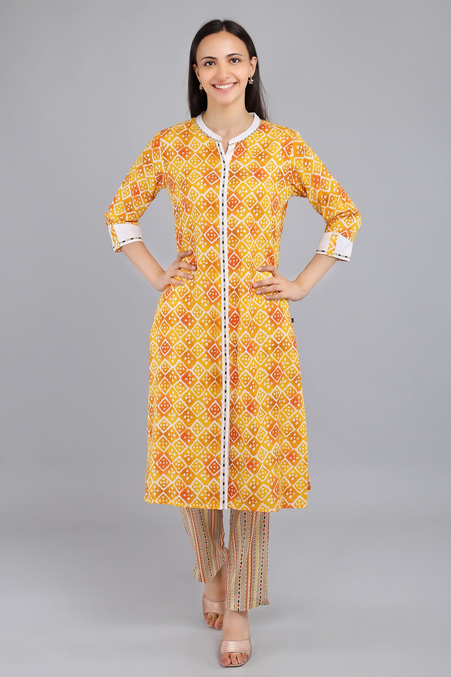 VAPPS Printed Cotton Kurta and Pant Set -  Orange