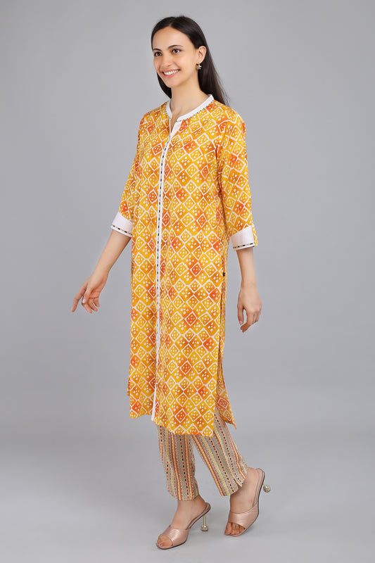 VAPPS Printed Cotton Kurta and Pant Set -  Orange