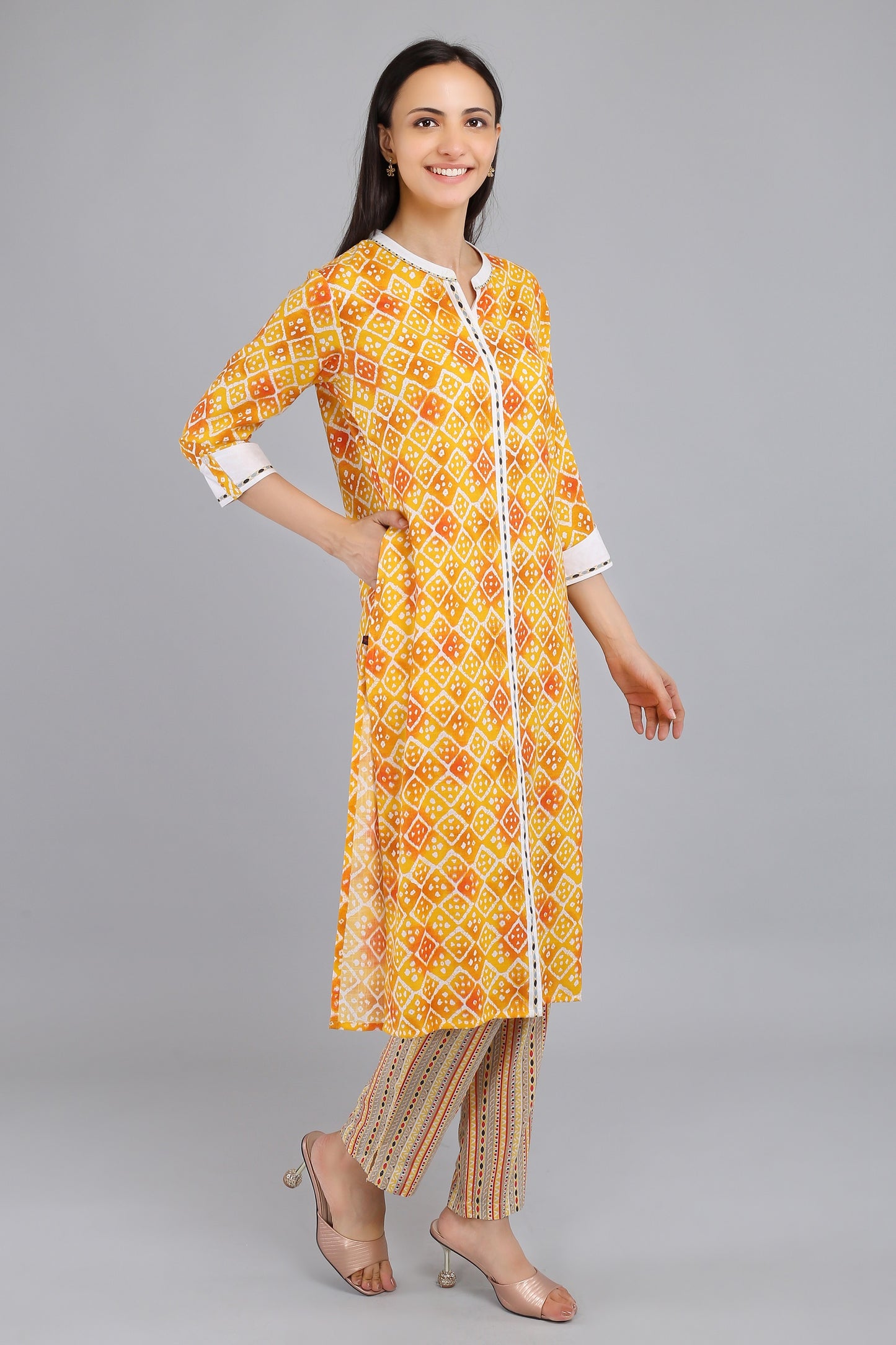 VAPPS Printed Cotton Kurta and Pant Set -  Orange