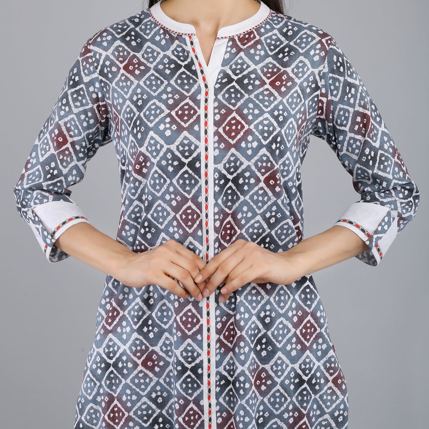 VAPPS Printed Cotton Kurta and Pant Set -  Grey