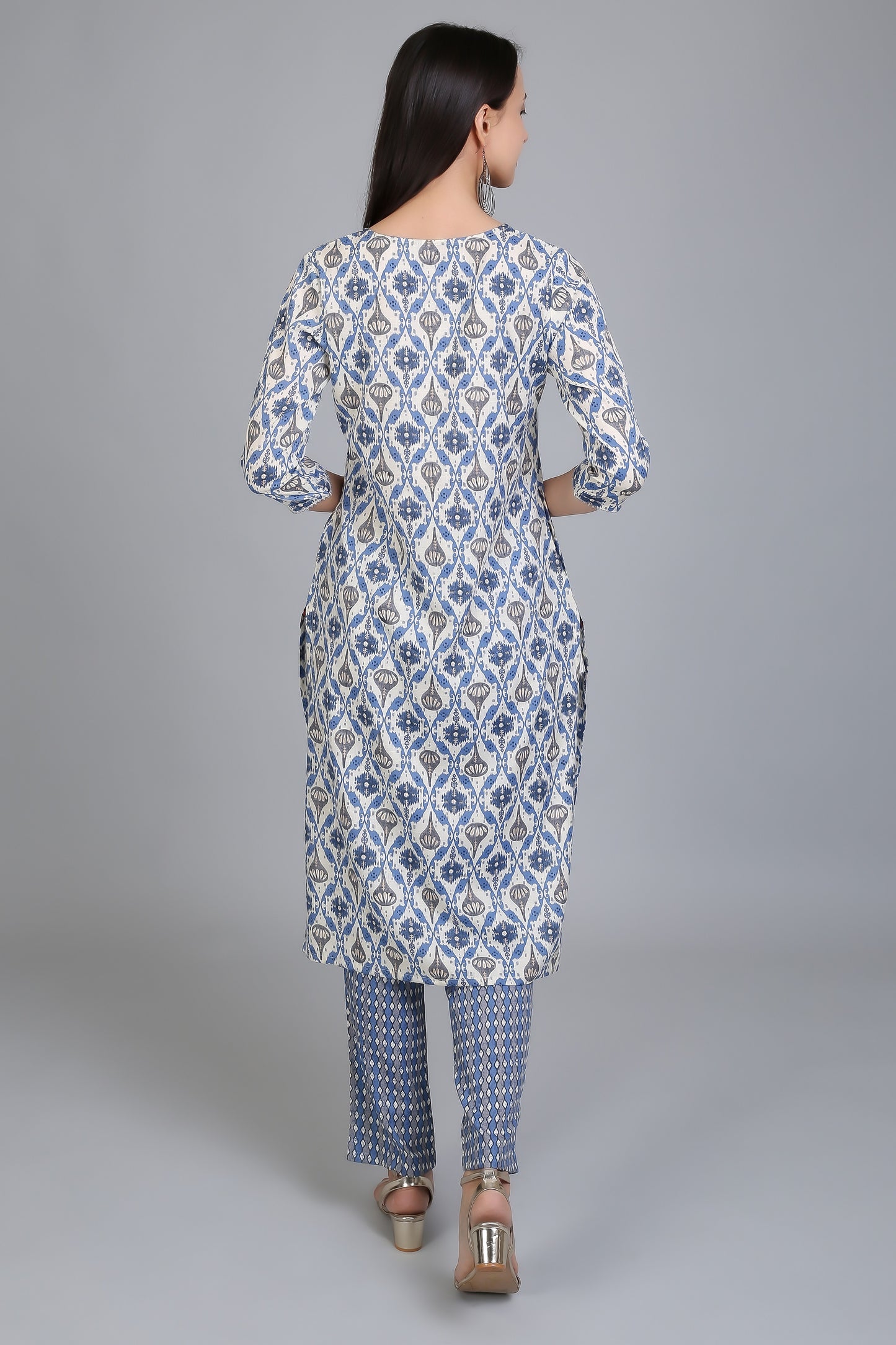 VAPPS Printed Cotton Kurta and Pant Set for Women and Girls - Blue