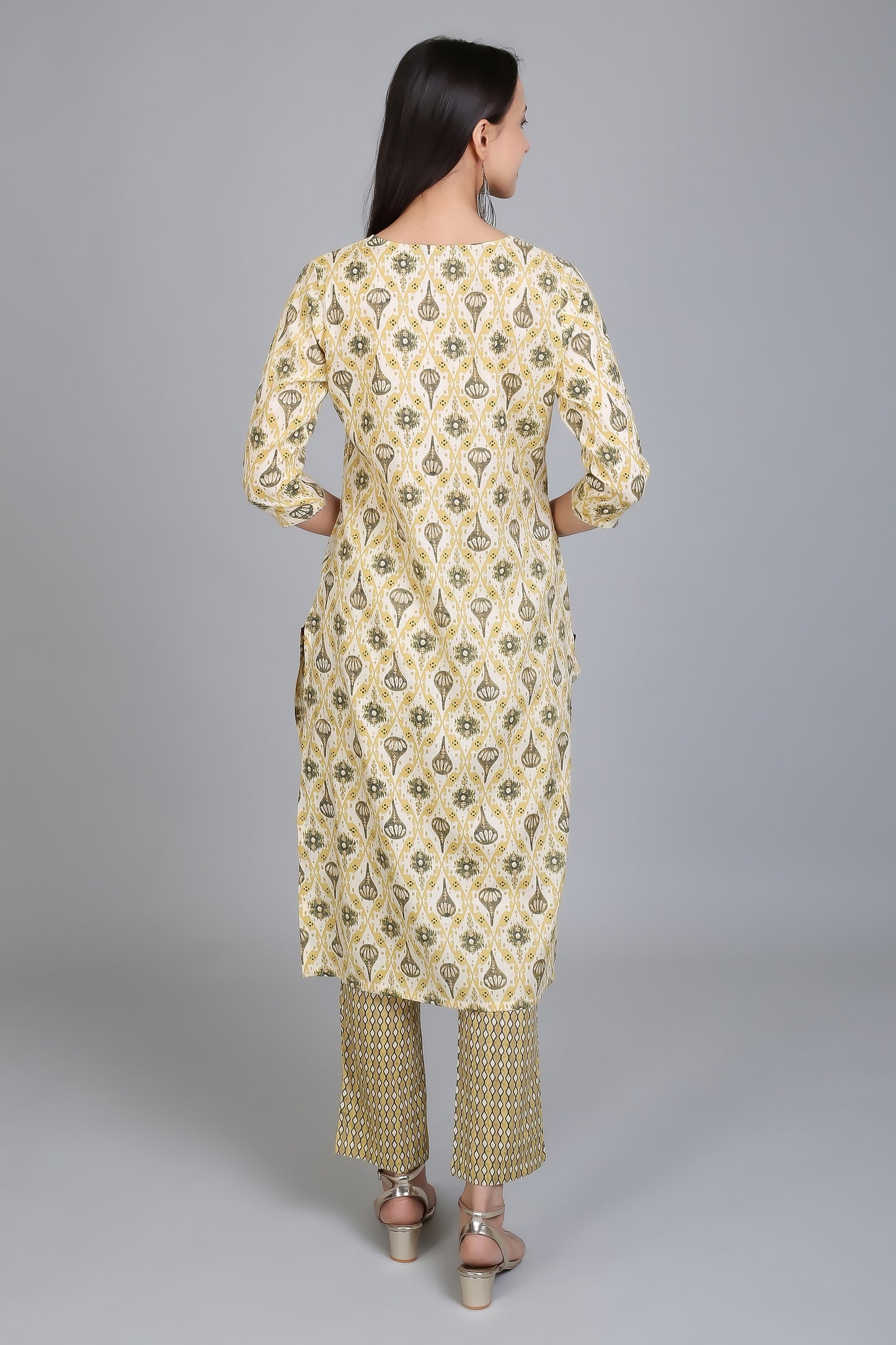 VAPPS Printed Cotton Kurta and Pant Set for Women and Girls - Mehandi