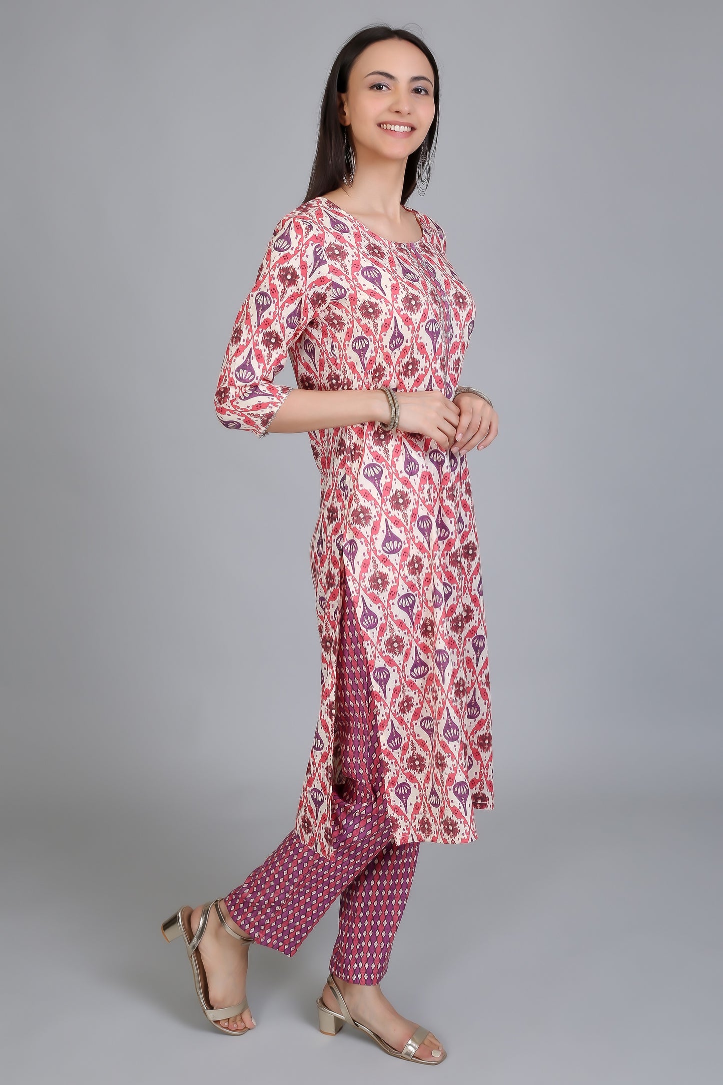 VAPPS Printed Cotton Kurta and Pant Set for Women and Girls - Pink