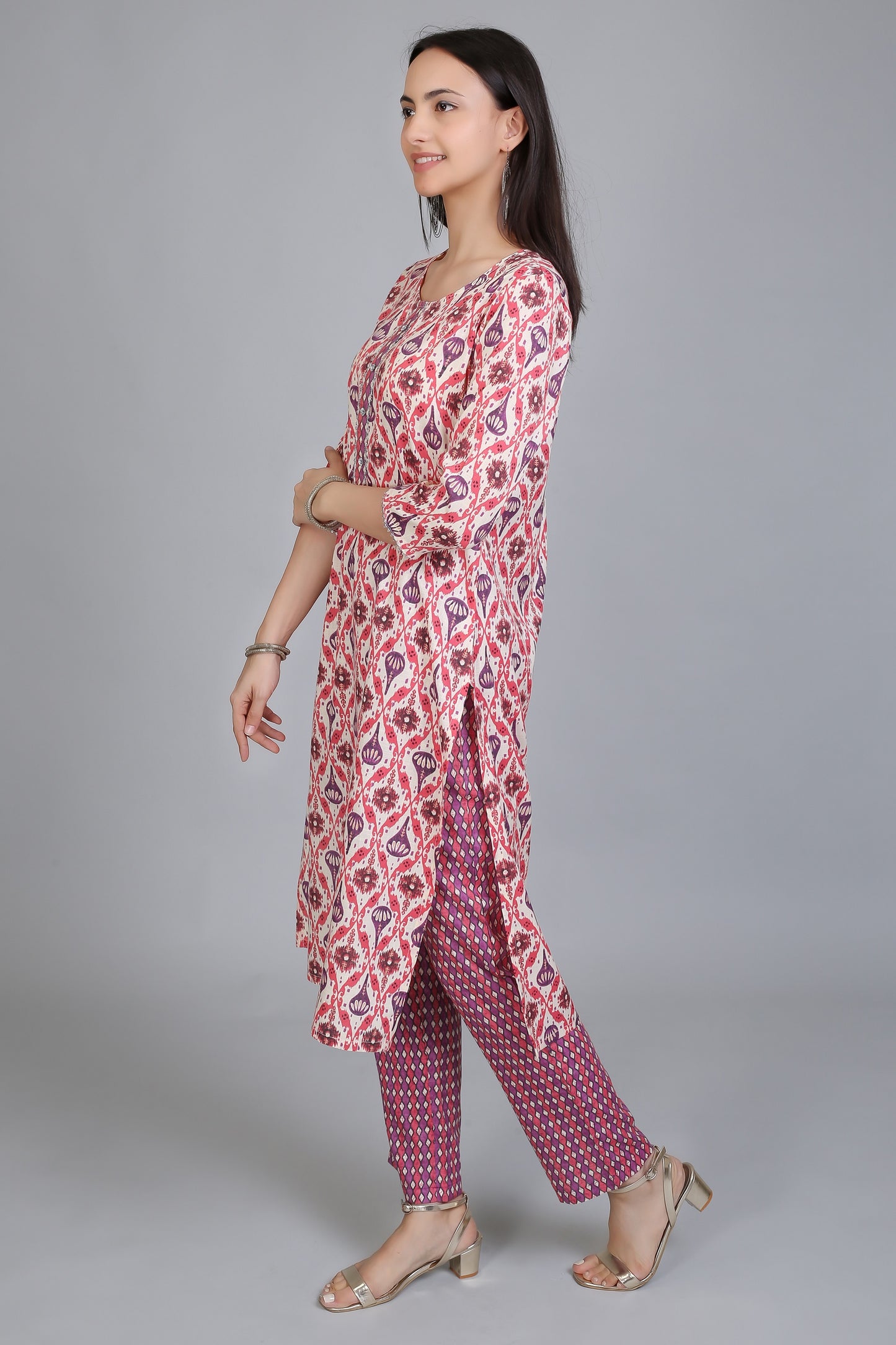 VAPPS Printed Cotton Kurta and Pant Set for Women and Girls - Pink