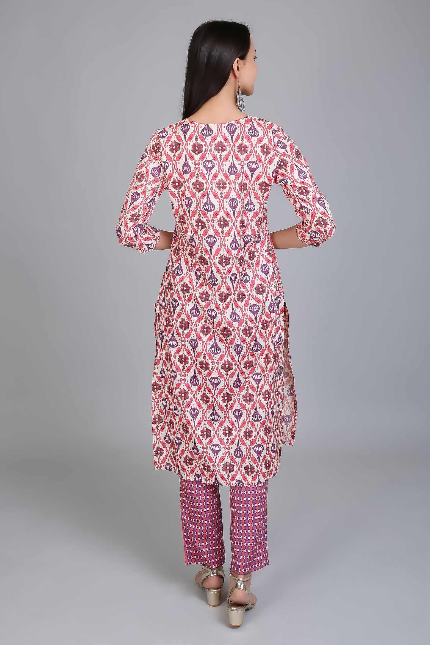 VAPPS Printed Cotton Kurta and Pant Set for Women and Girls - Pink