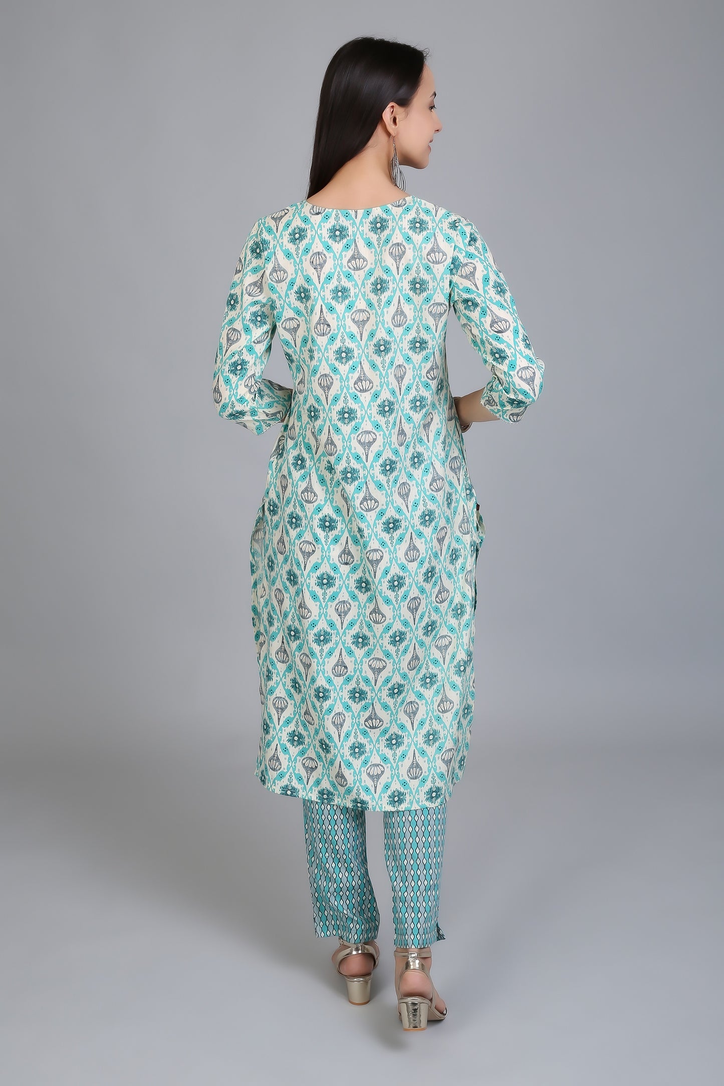 VAPPS Printed Cotton Kurta and Pant Set for Women and Girls - Sky Blue