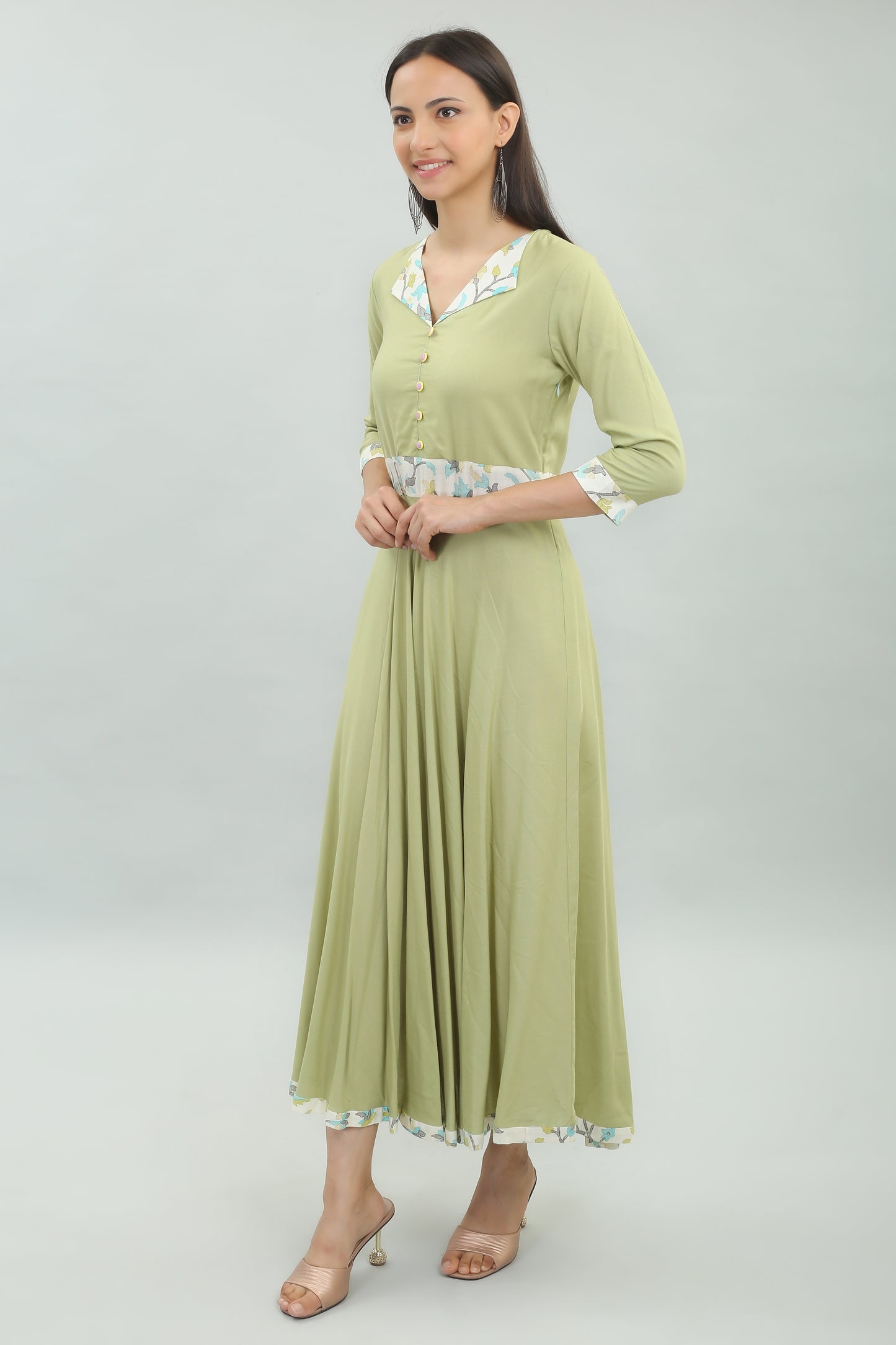 VAPPS Rayon Gown Dress - Olive Green