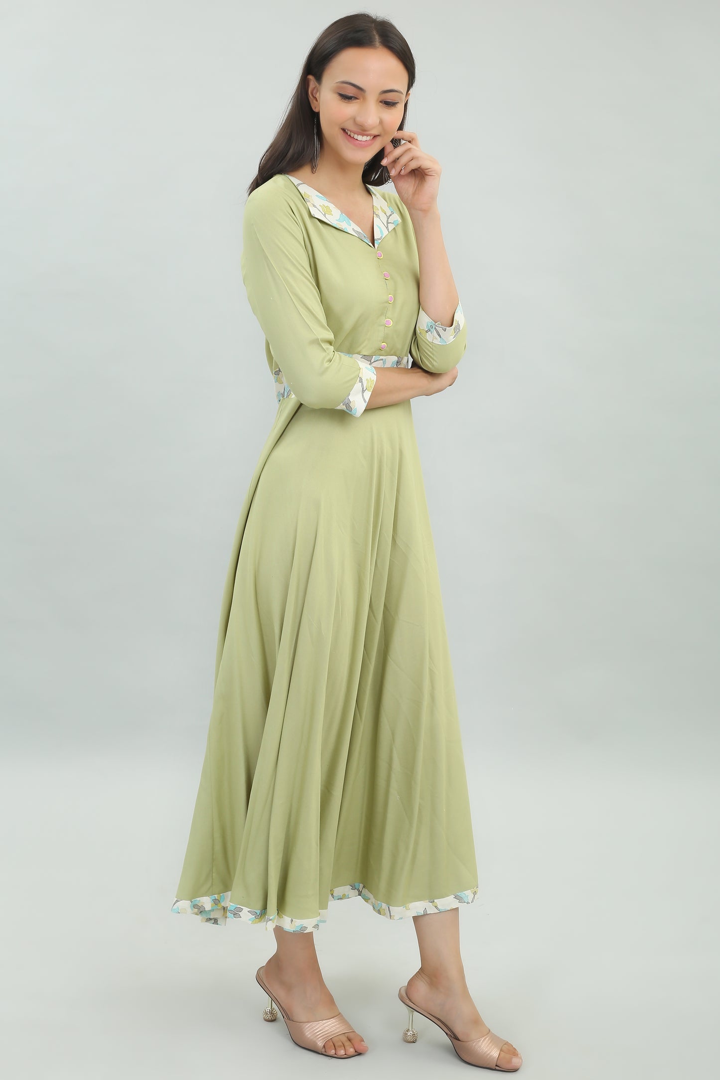 VAPPS Rayon Gown Dress - Olive Green