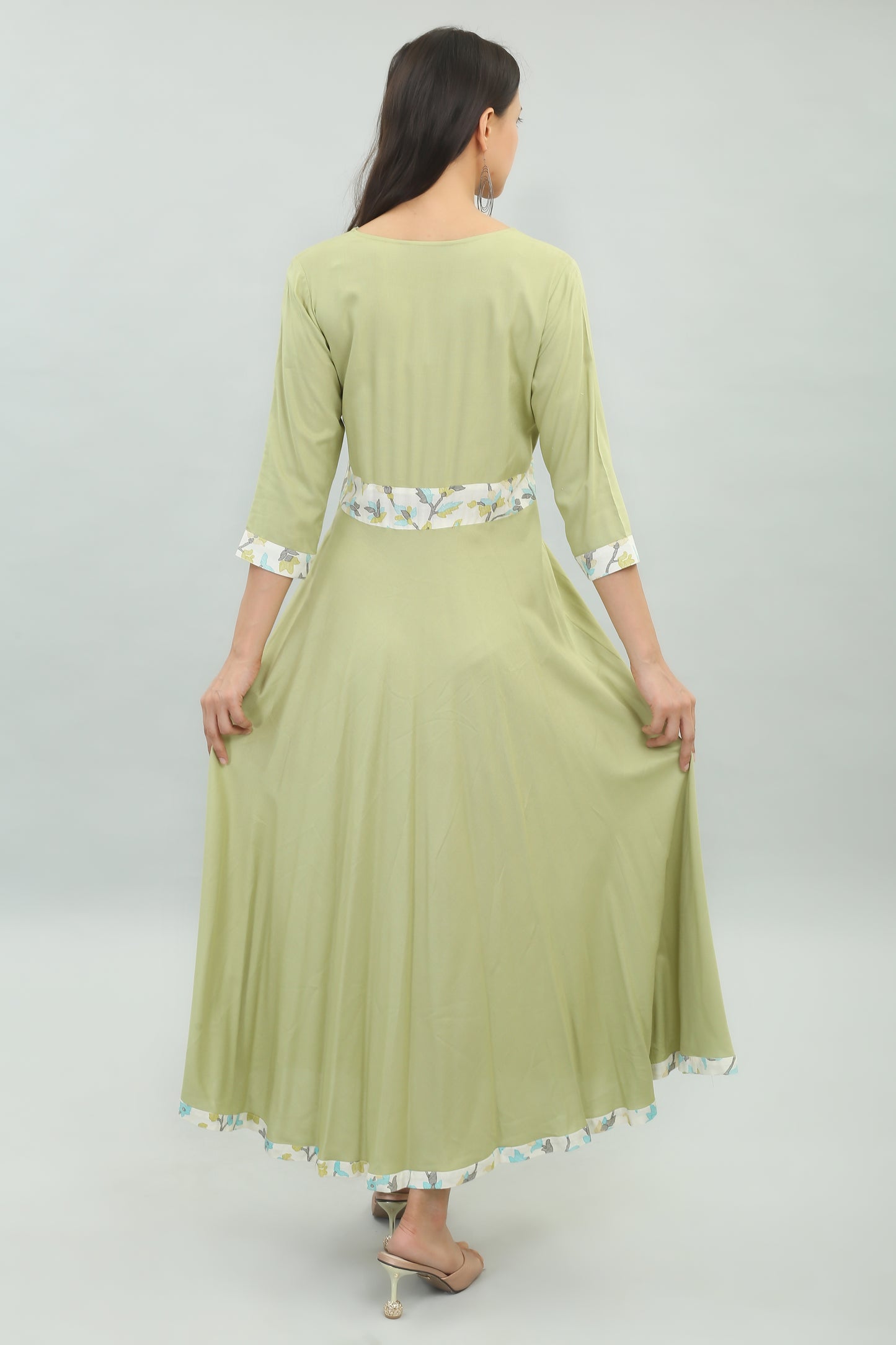 VAPPS Rayon Gown Dress - Olive Green