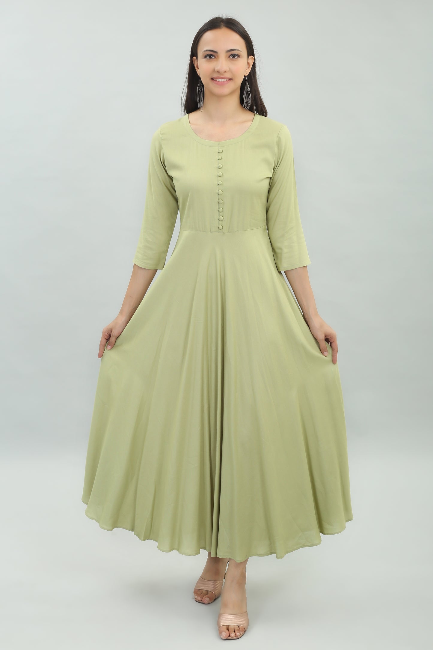 VAPPS Rayon Gown Dress - Olive Green