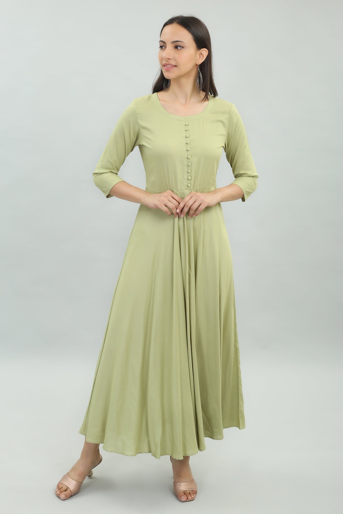 VAPPS Rayon Gown Dress - Olive Green