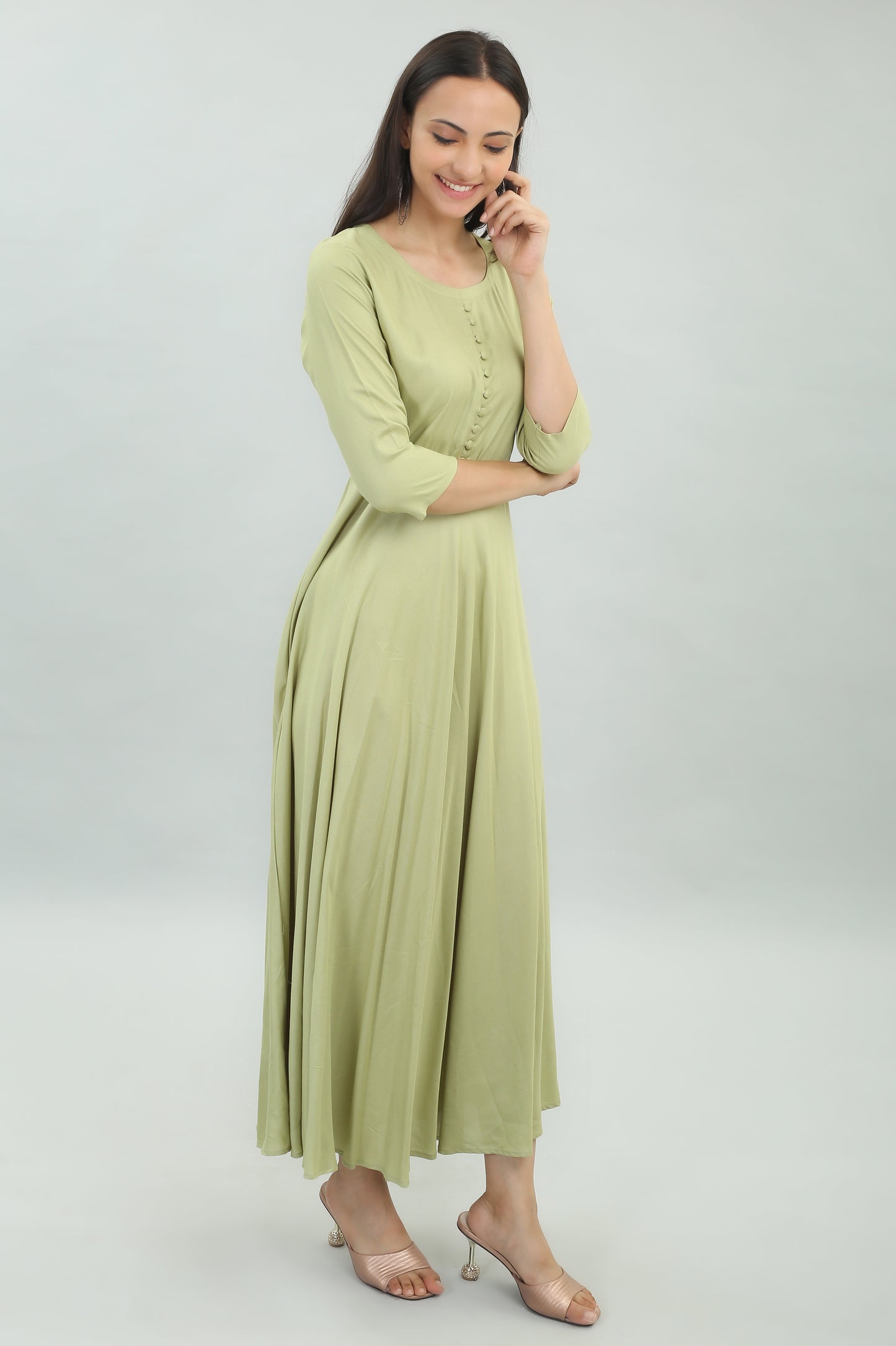 VAPPS Rayon Gown Dress - Olive Green