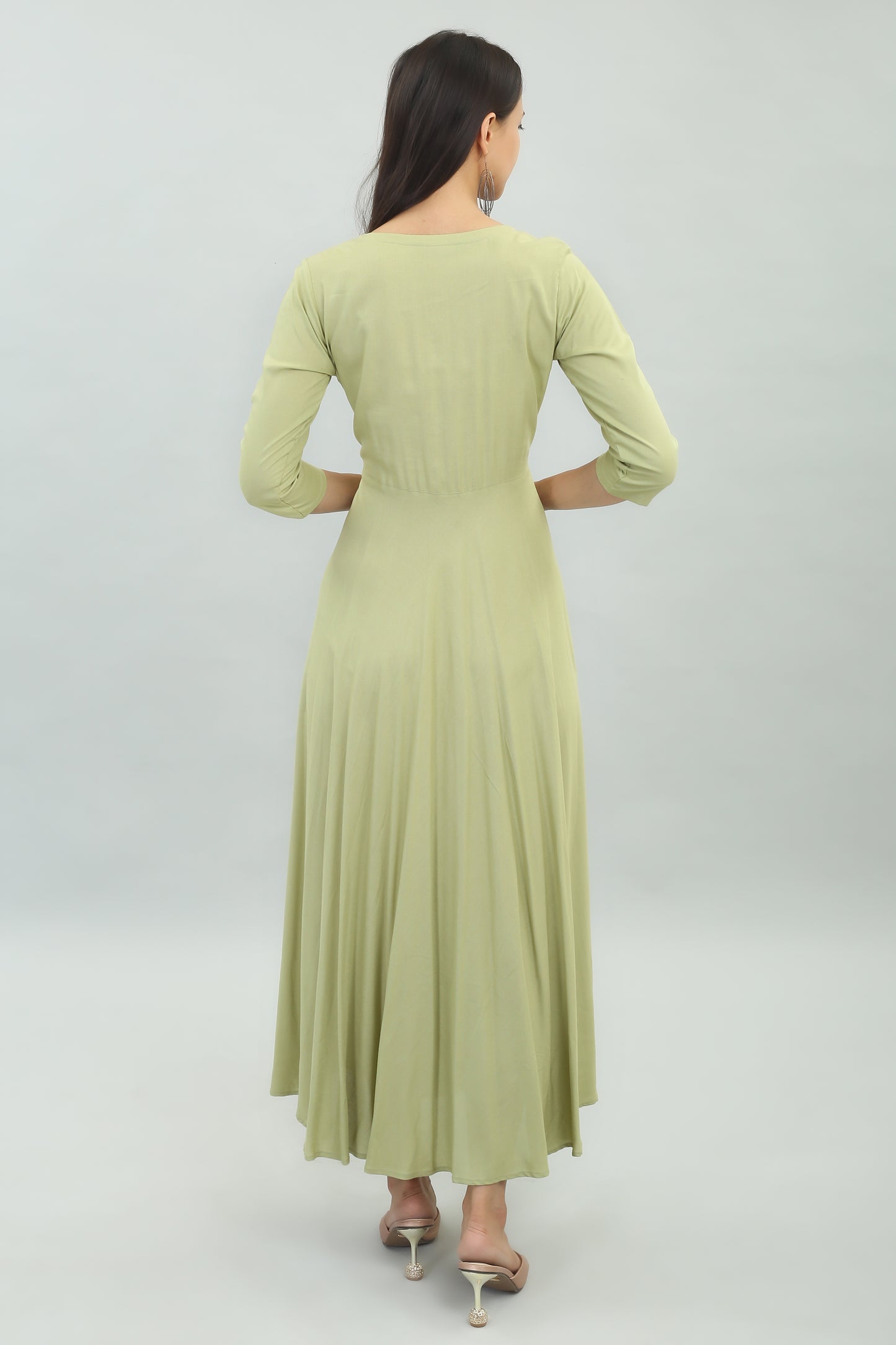 VAPPS Rayon Gown Dress - Olive Green