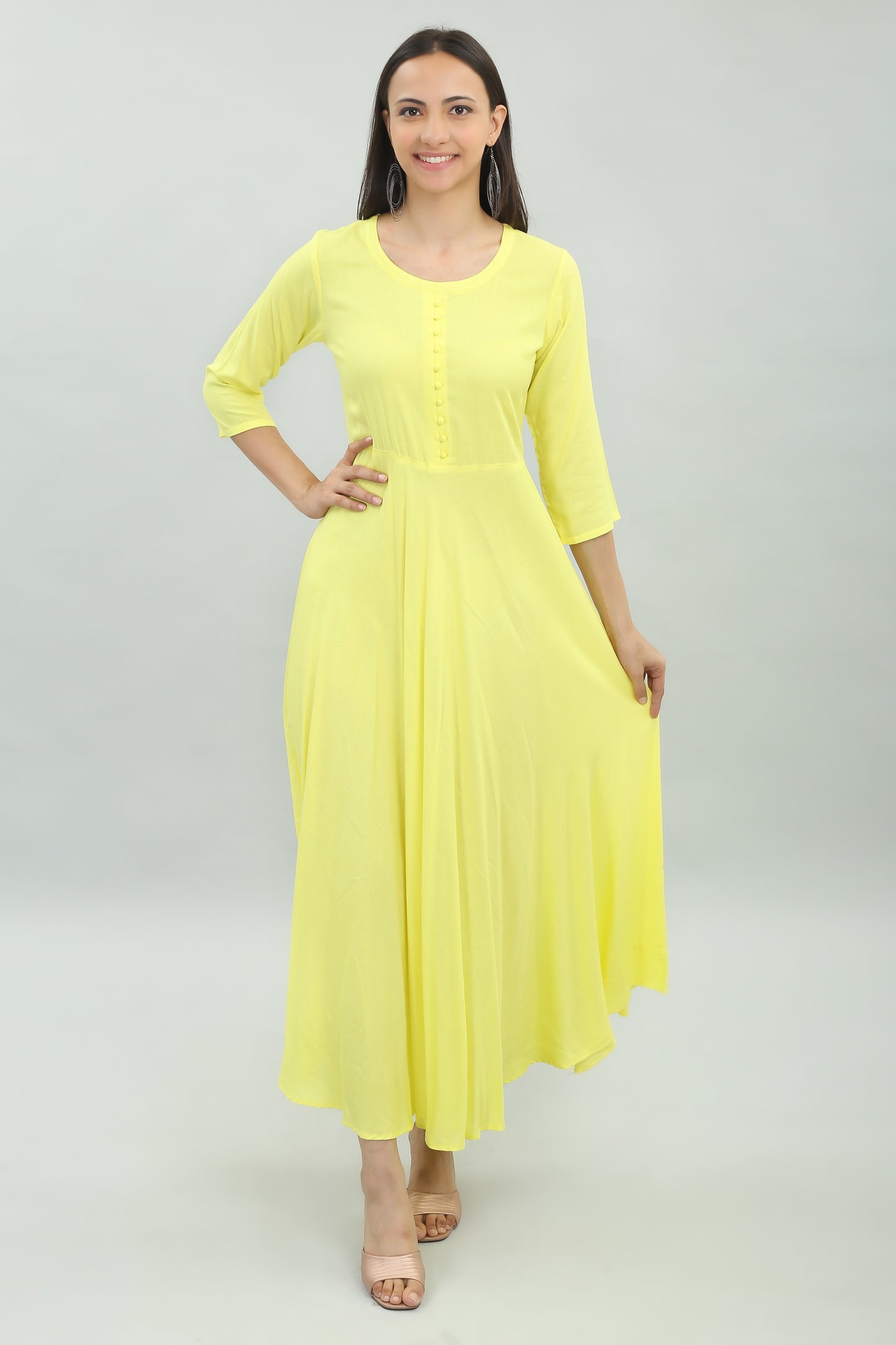 VAPPS Rayon Gown Dress - Lemon