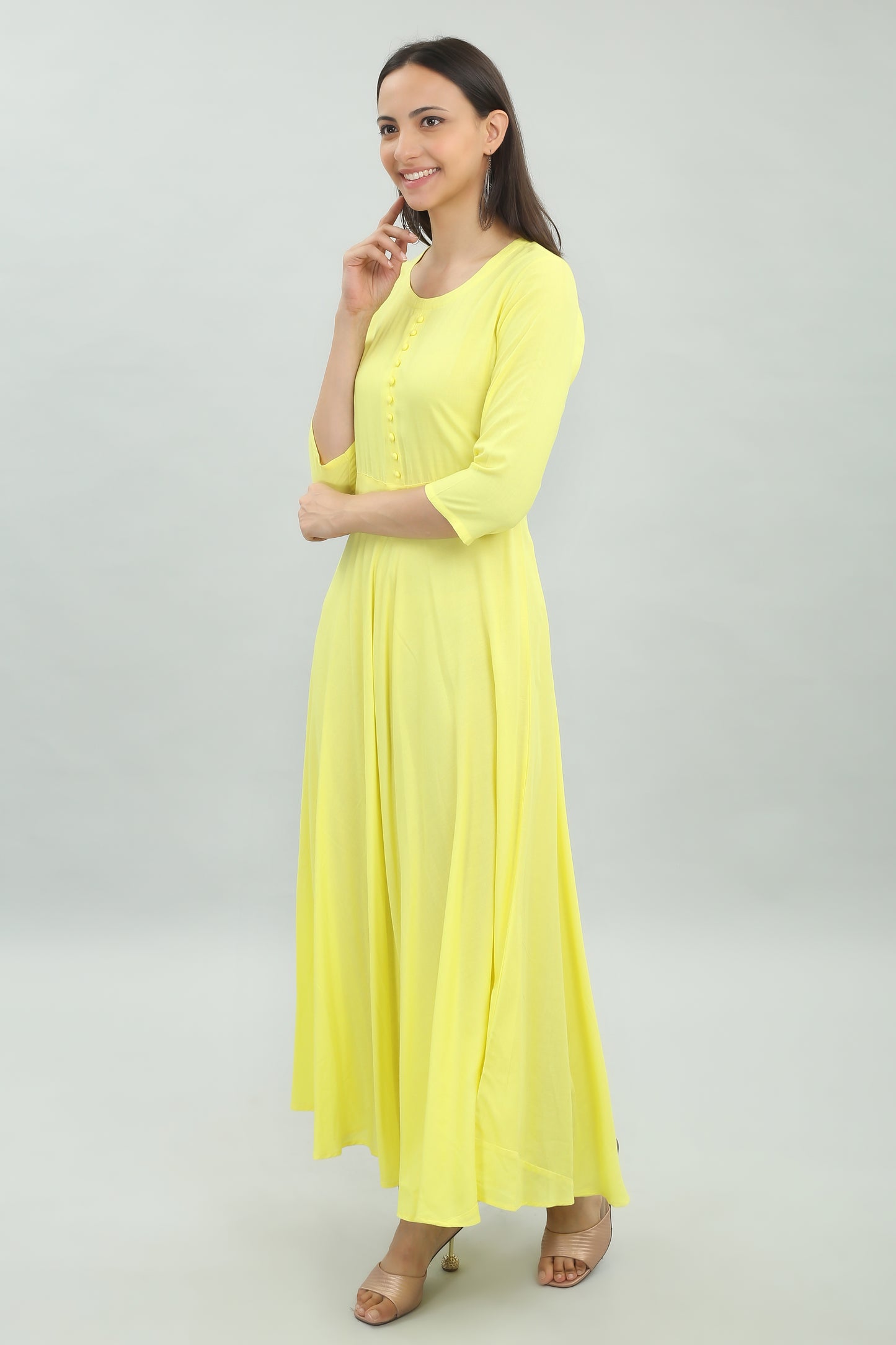 VAPPS Rayon Gown Dress - Lemon