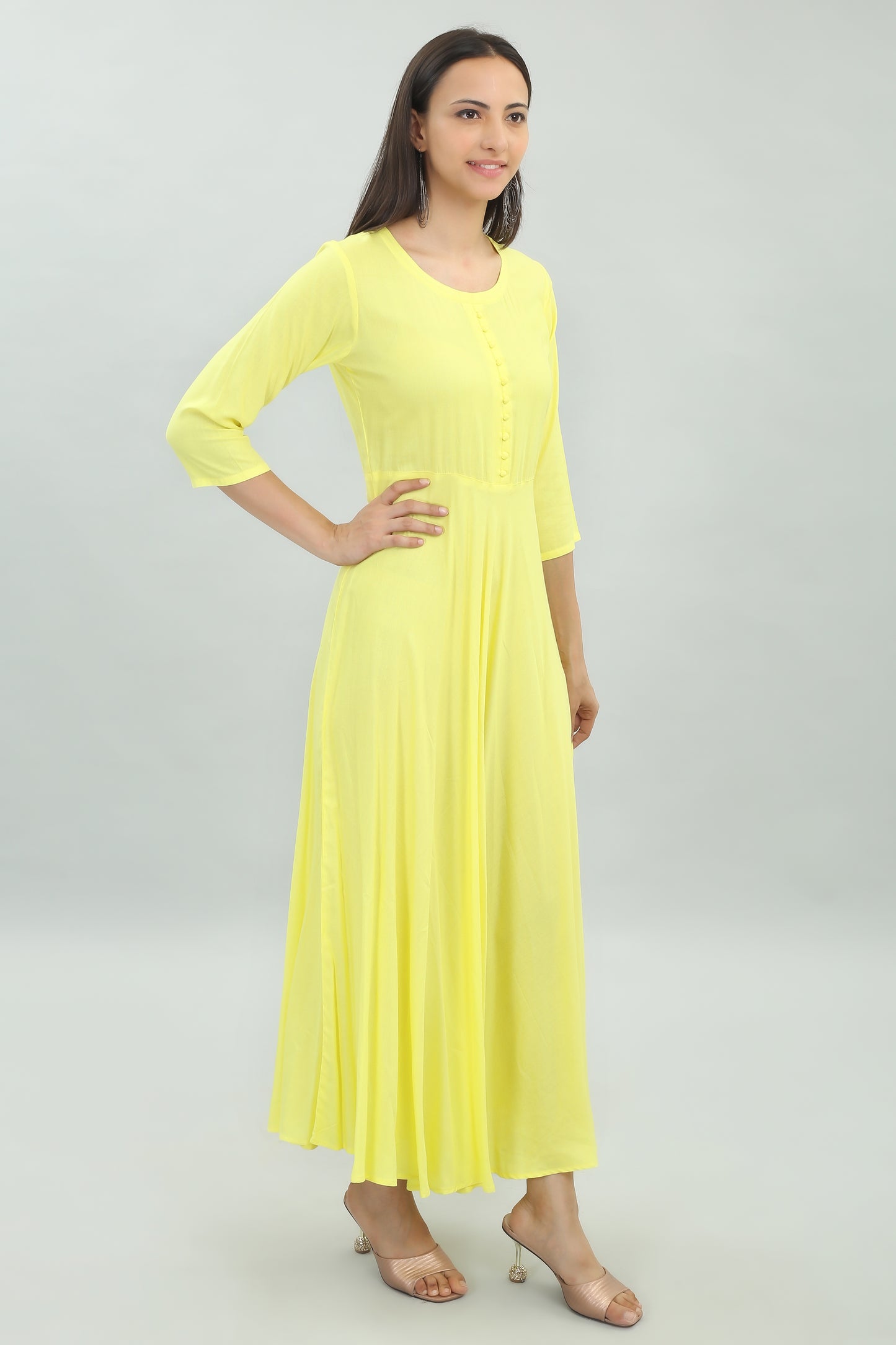 VAPPS Rayon Gown Dress - Lemon