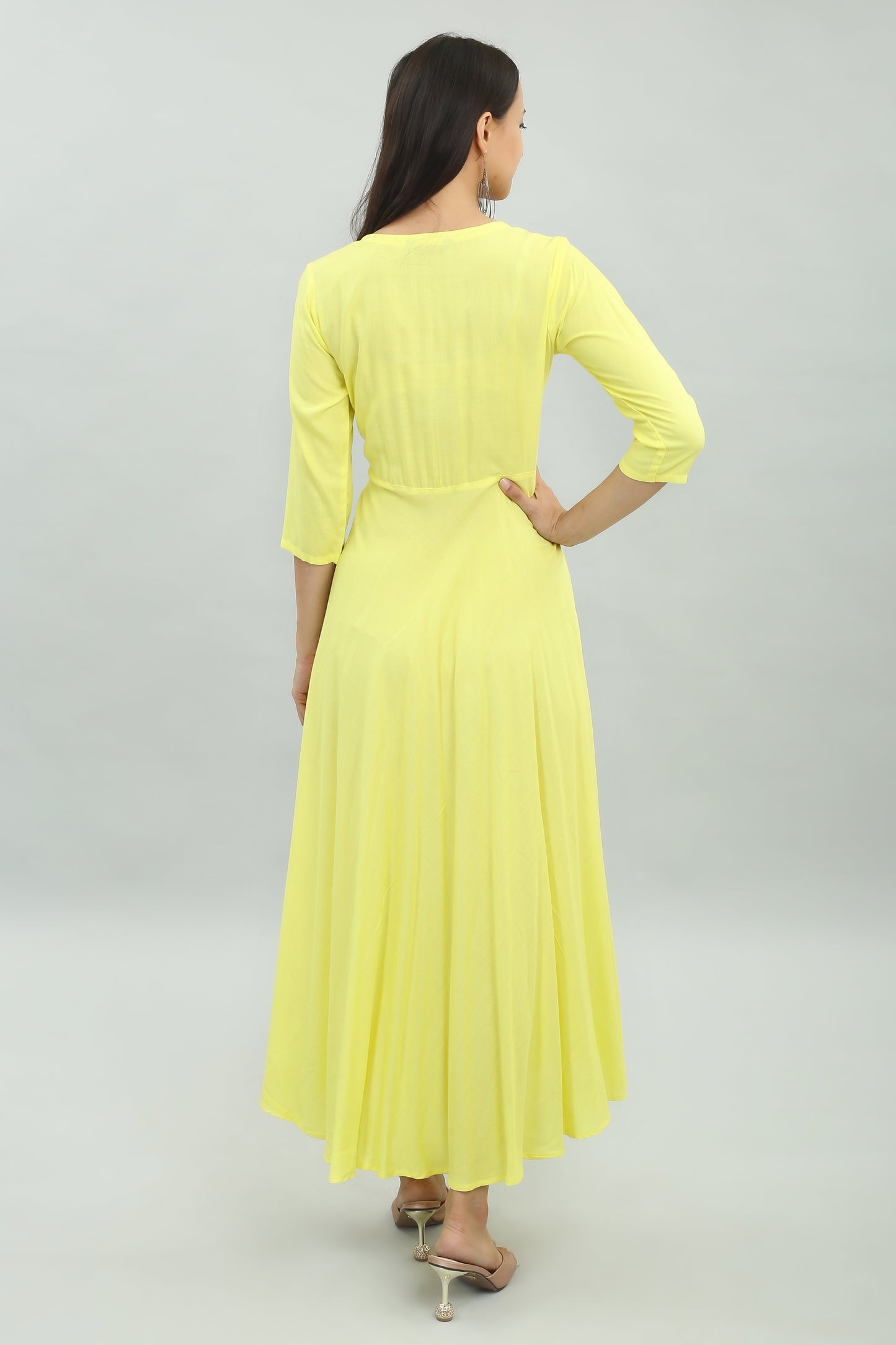 VAPPS Rayon Gown Dress - Lemon