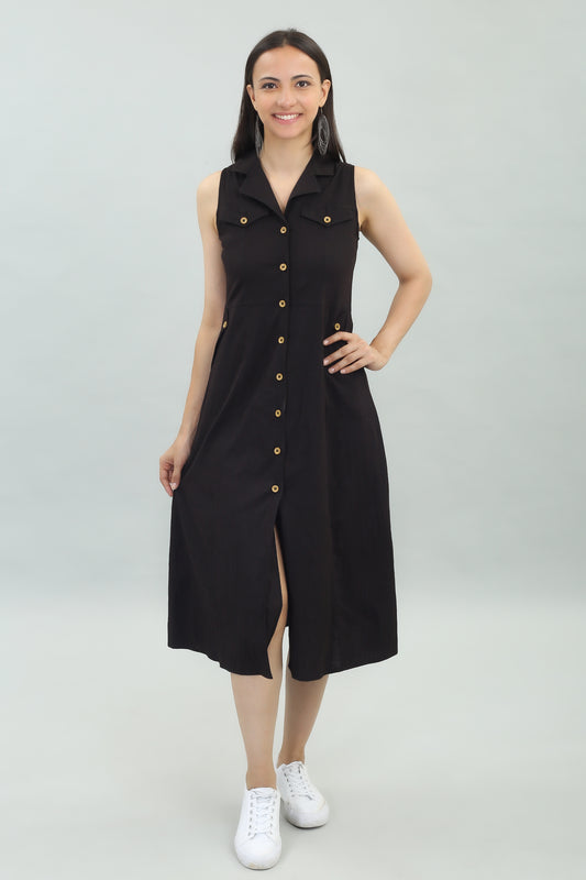 VAPPS Cotton Lycra Casual Wear Designer Long Western Dress -Black