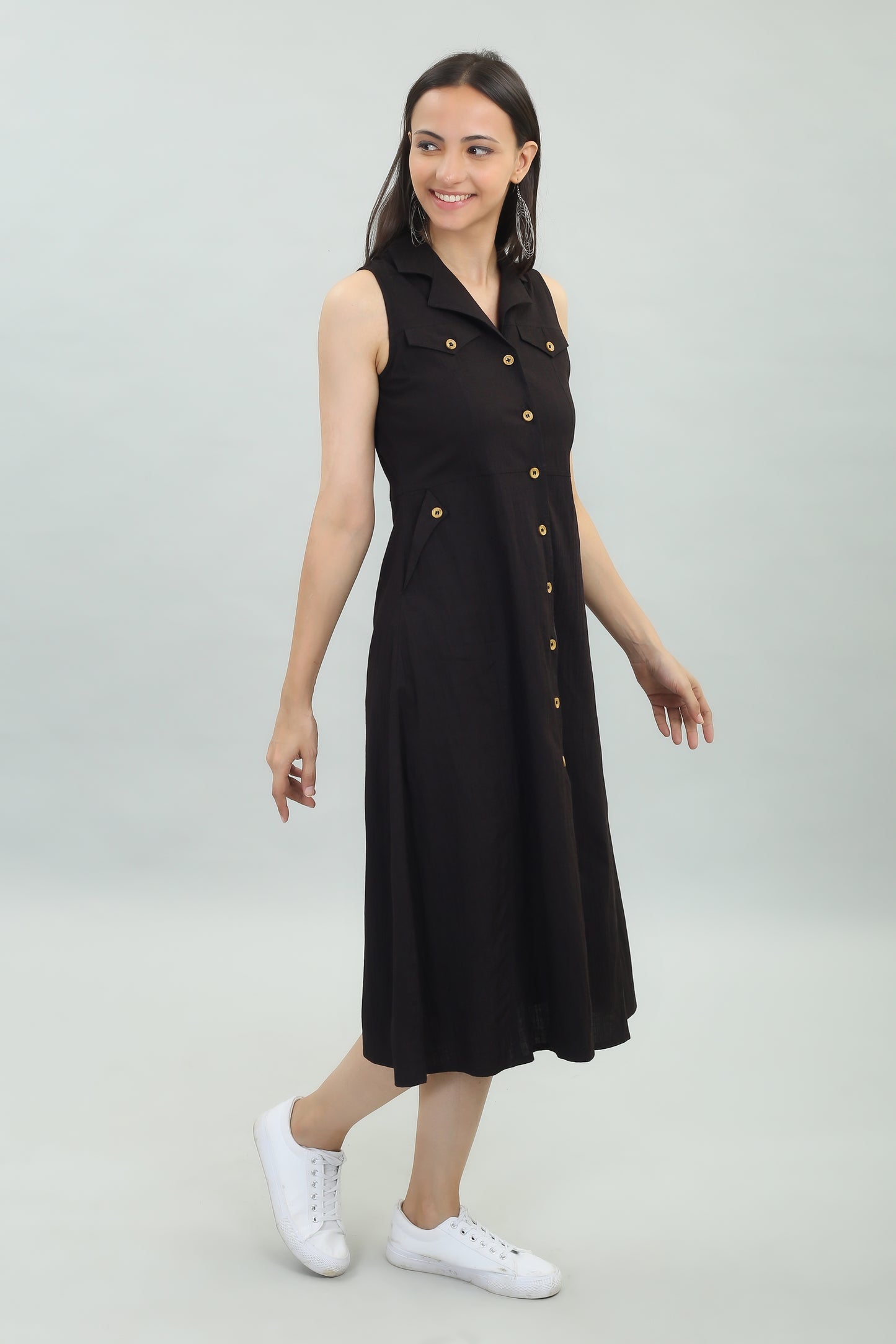 VAPPS Cotton Lycra Casual Wear Designer Long Western Dress -Black