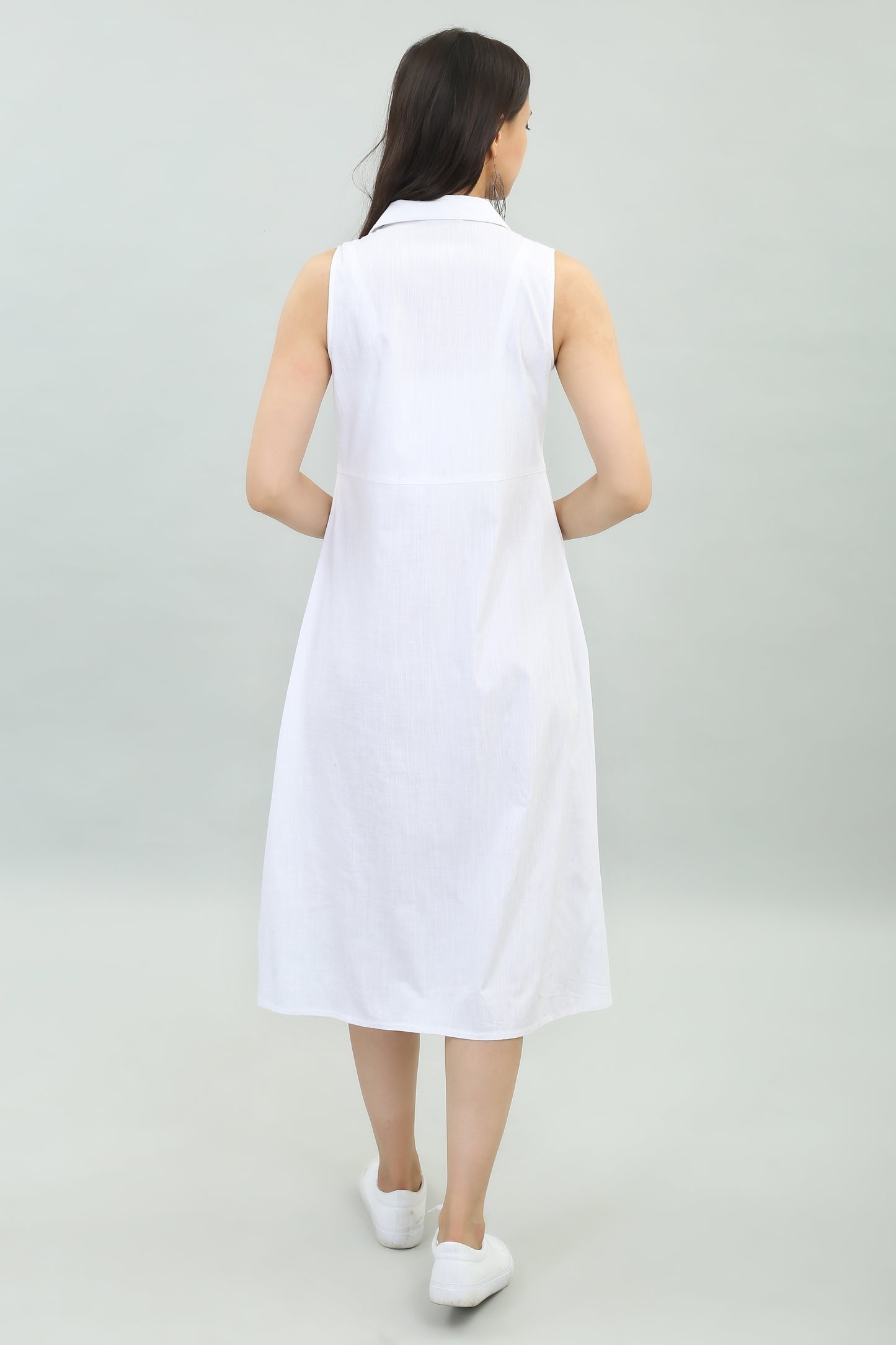 VAPPS Cotton Lycra Casual Wear Designer Long Western Dress -White