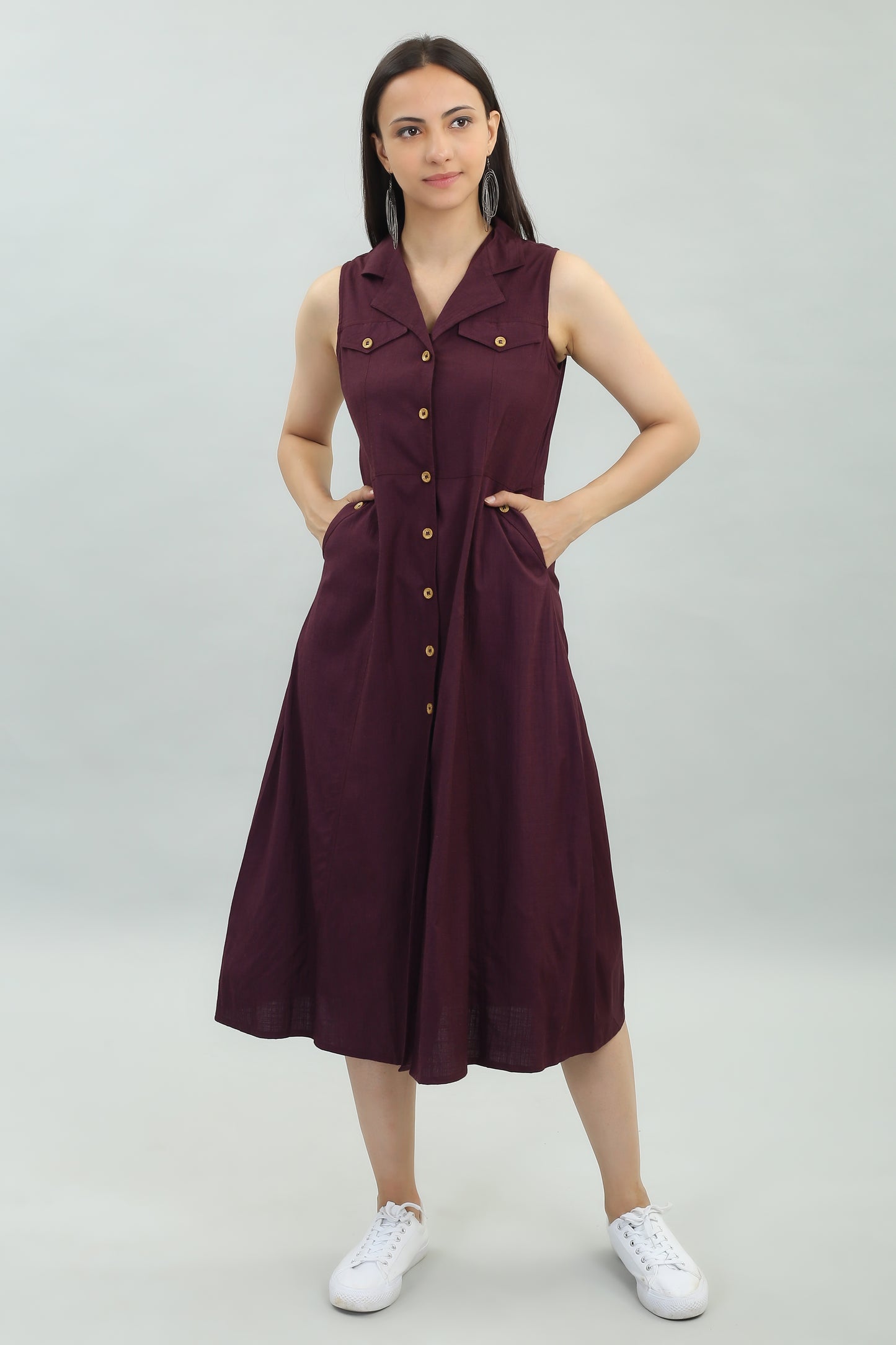 VAPPS Cotton Lycra Casual Wear Designer Long Western Dress -Maroon