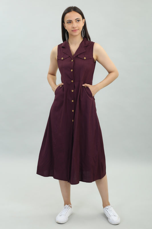 VAPPS Cotton Lycra Casual Wear Designer Long Western Dress -Maroon