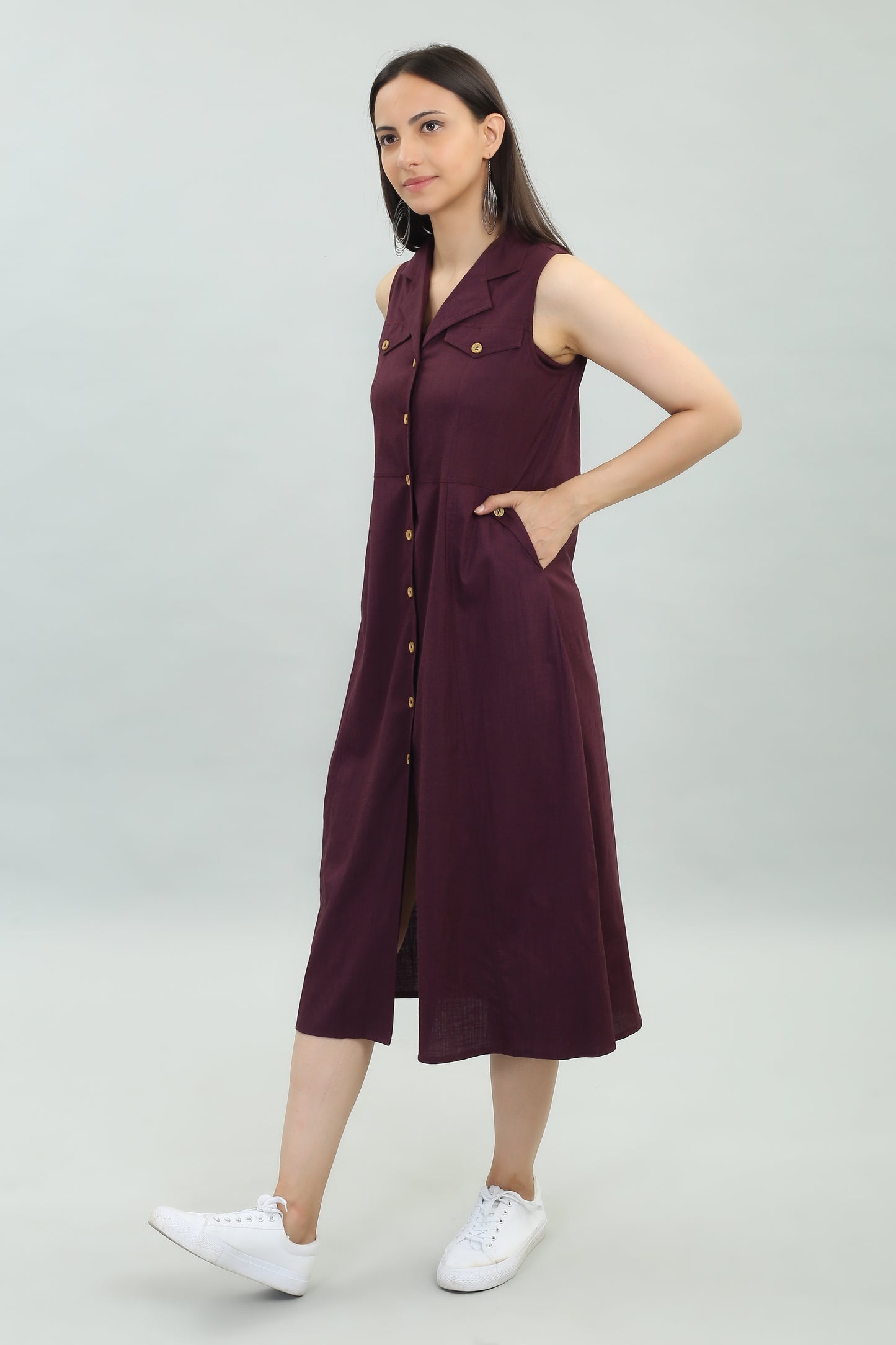 VAPPS Cotton Lycra Casual Wear Designer Long Western Dress -Maroon